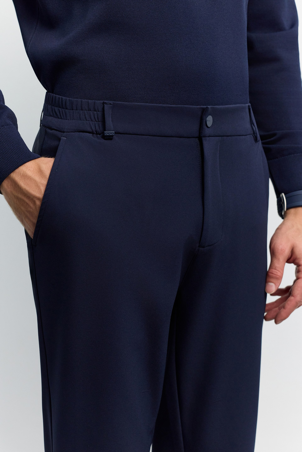 Lacivert Yanı Lastikli Teknik Slim Fit Pantolon