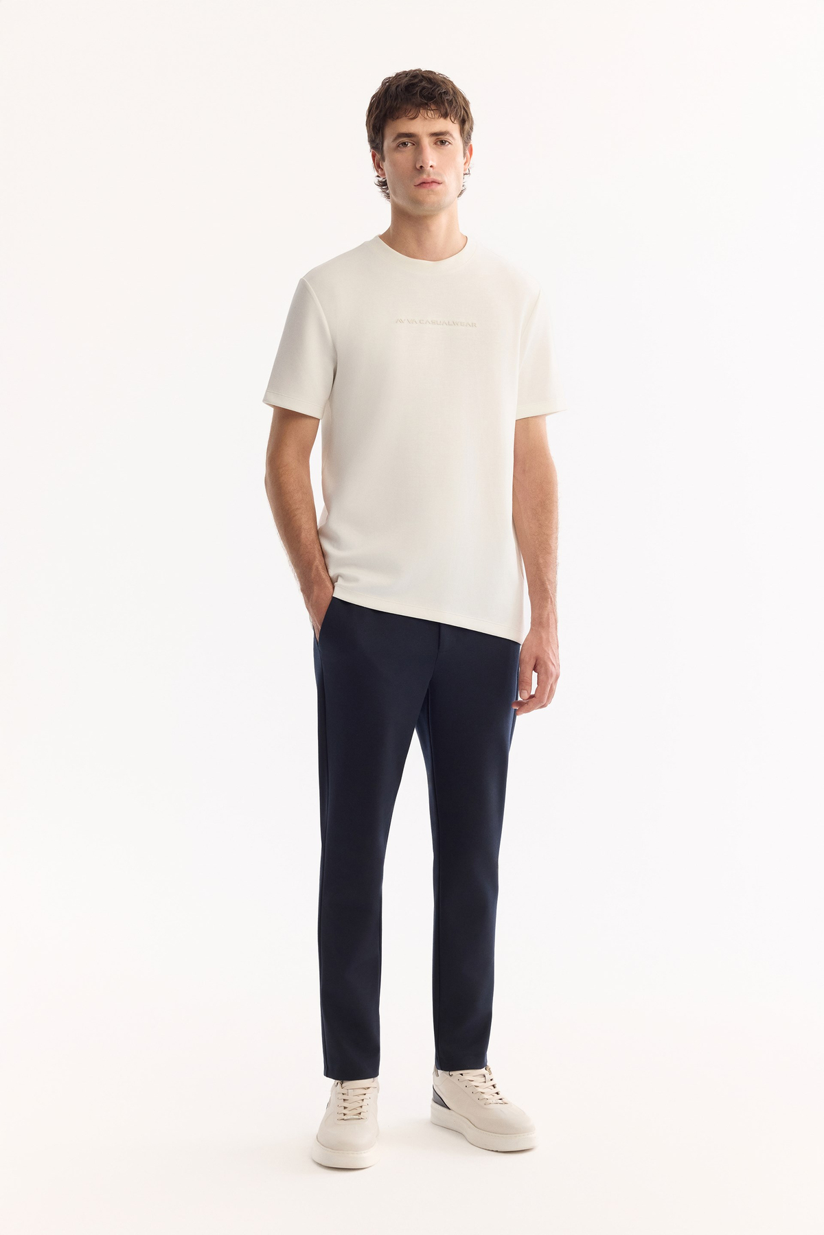Navy Side Elastic Viscose Blend Chino Pants