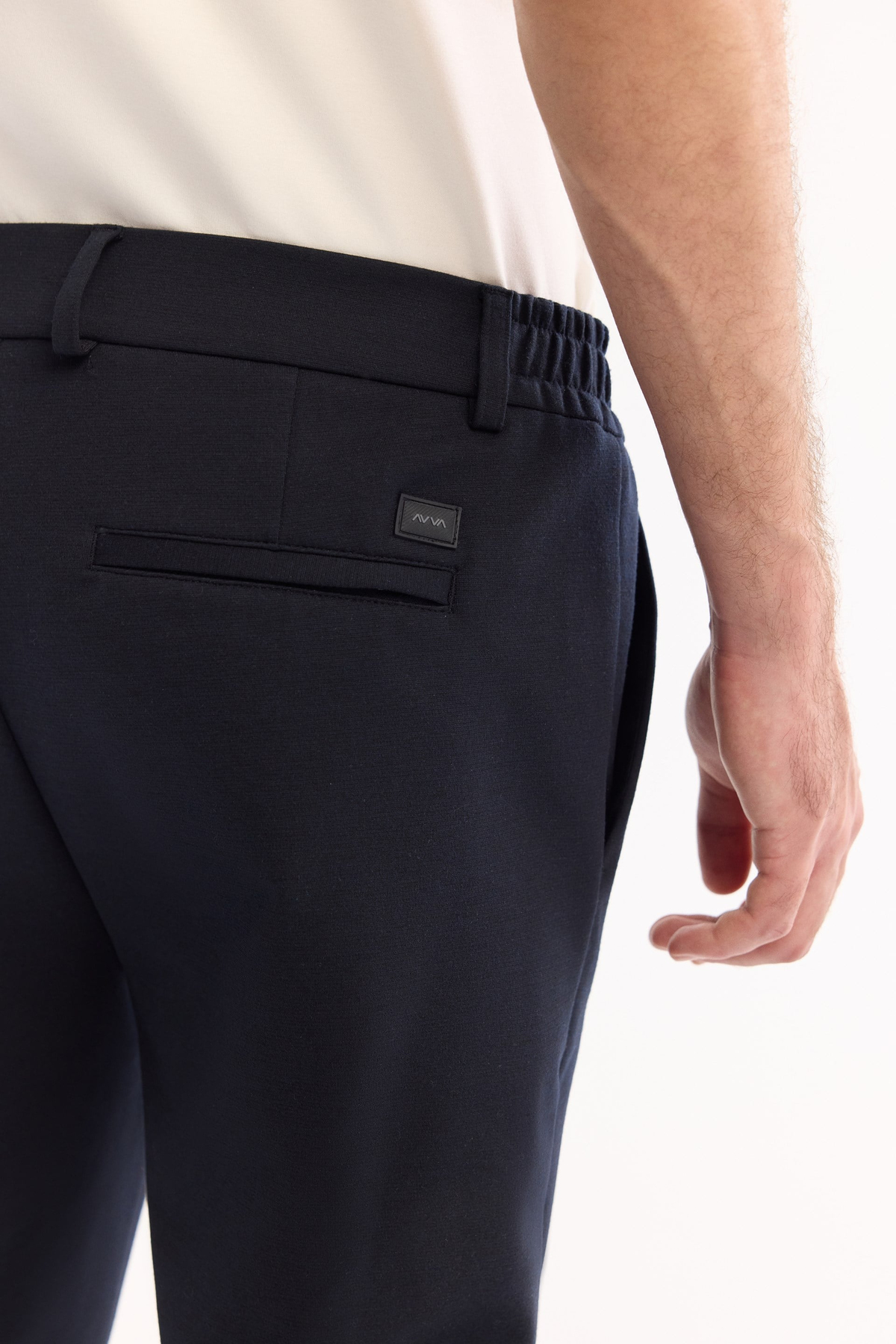 Navy Side Elastic Viscose Blend Chino Pants