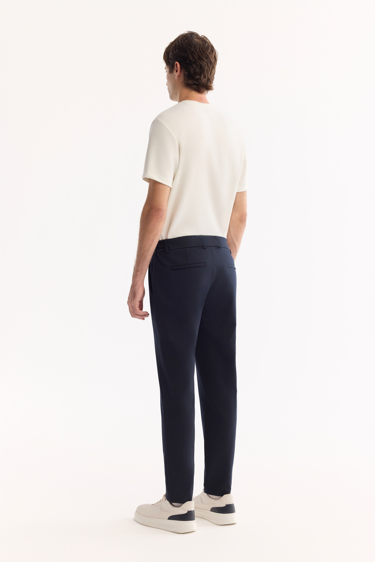 Navy Side Elastic Viscose Blend Chino Pants