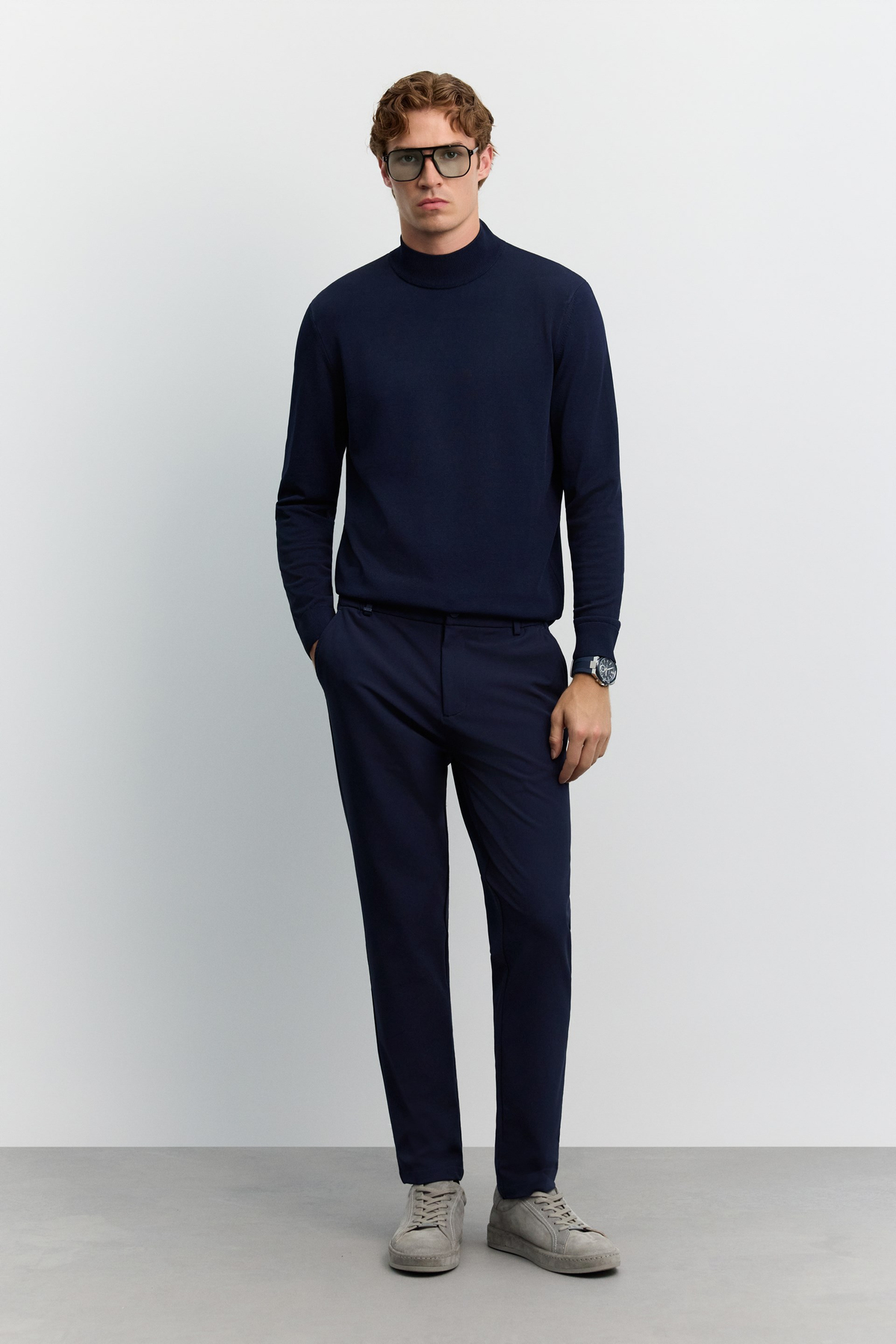 Lacivert Yarım Balıkçi Yaka Basic Düz Rayon Kazak