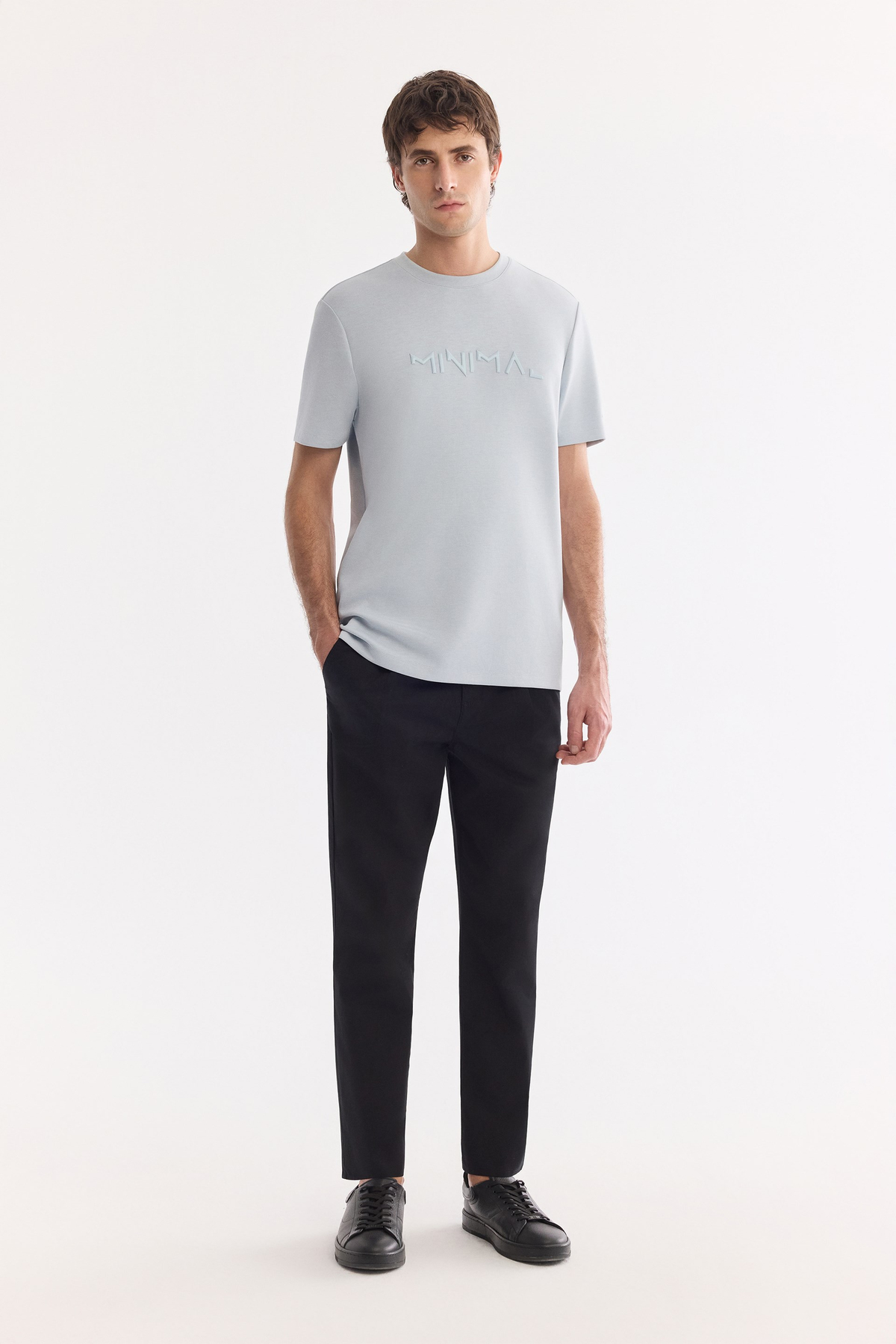 Mavi Bisiklet Yaka Frekans  Baskılı İnterlok T-Shirt