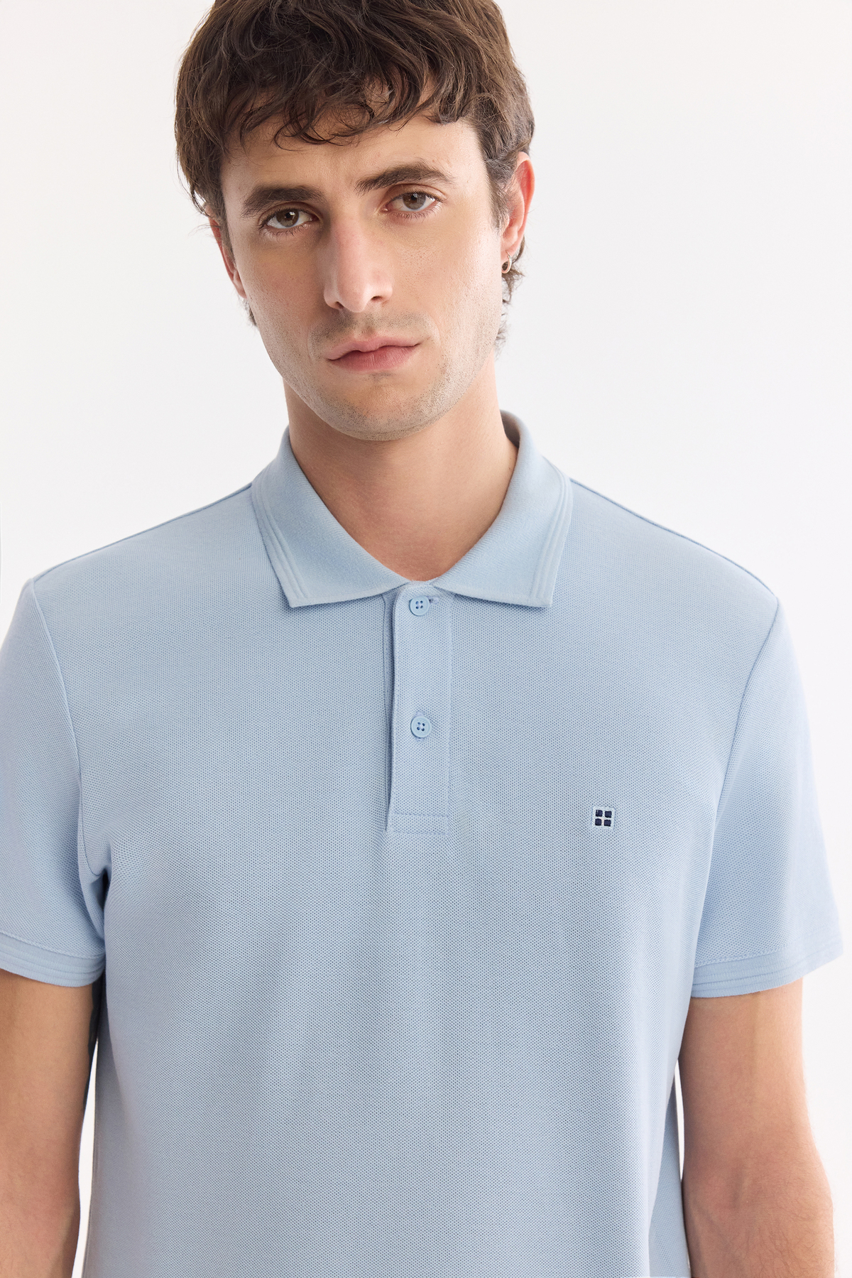 Blue %100 Cotton Polo Collar T-Shirt