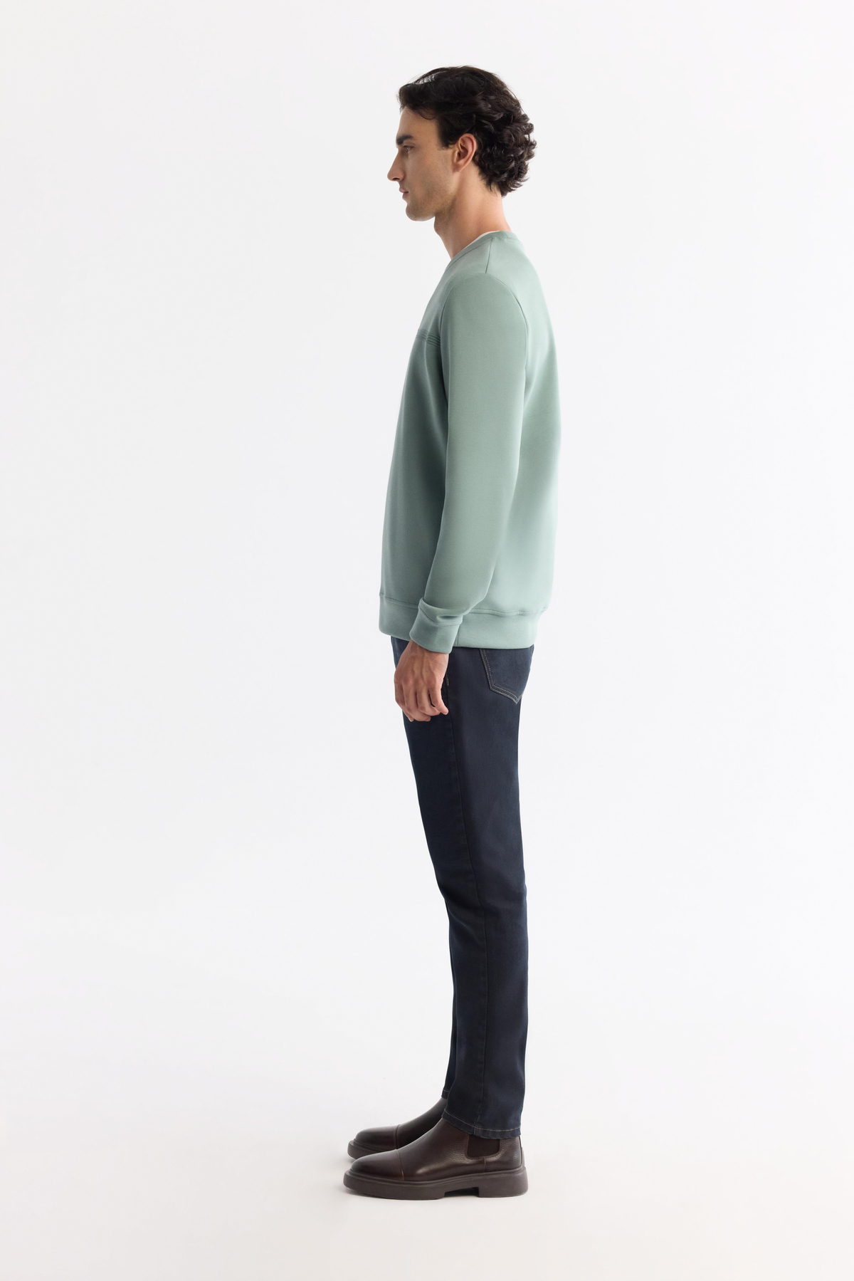 Mint Yeşil Bisiklet Yaka Pamuklu Baskılı Sweatshirt