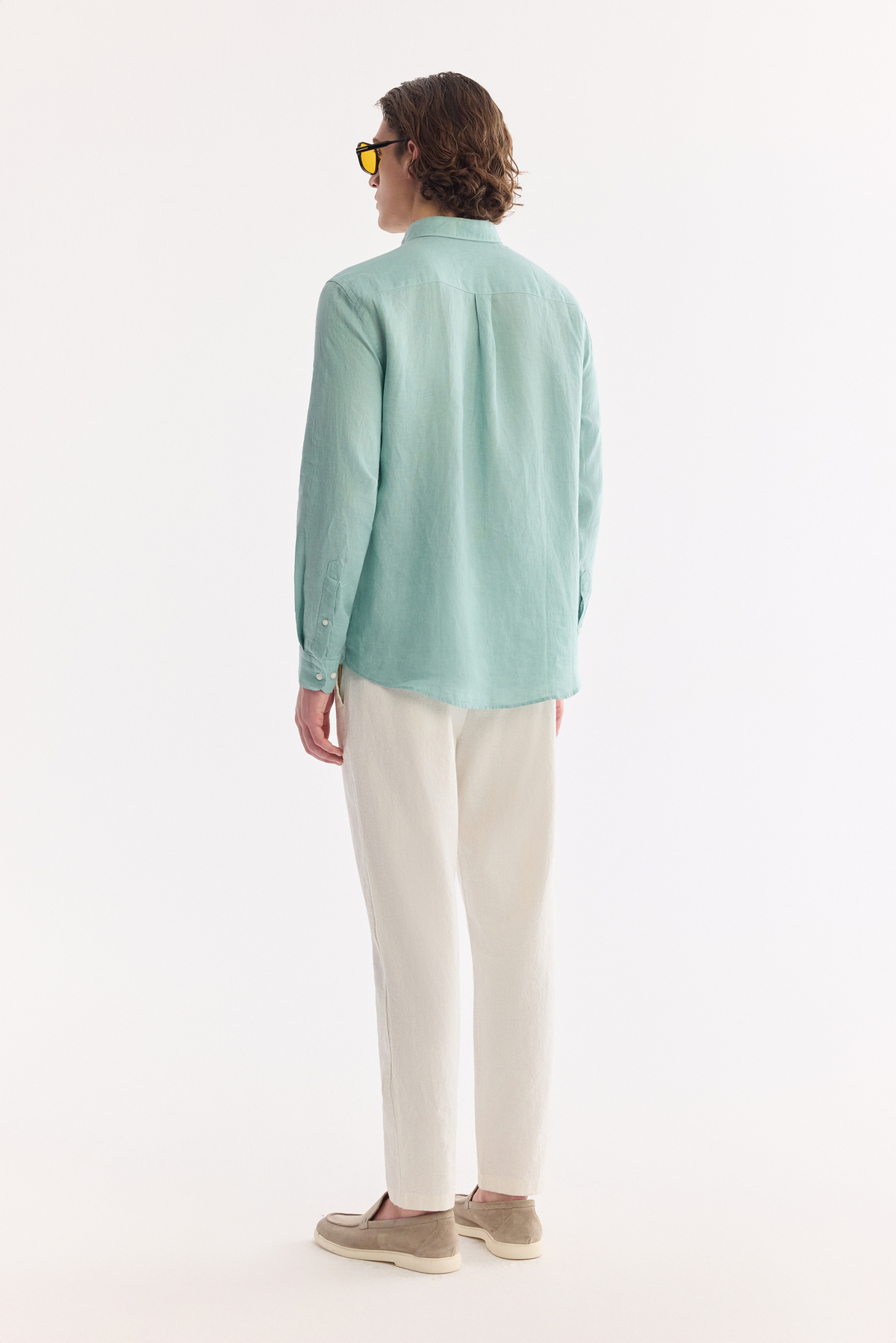 Mint Green Button-Down Collar 100% Linen Shirt