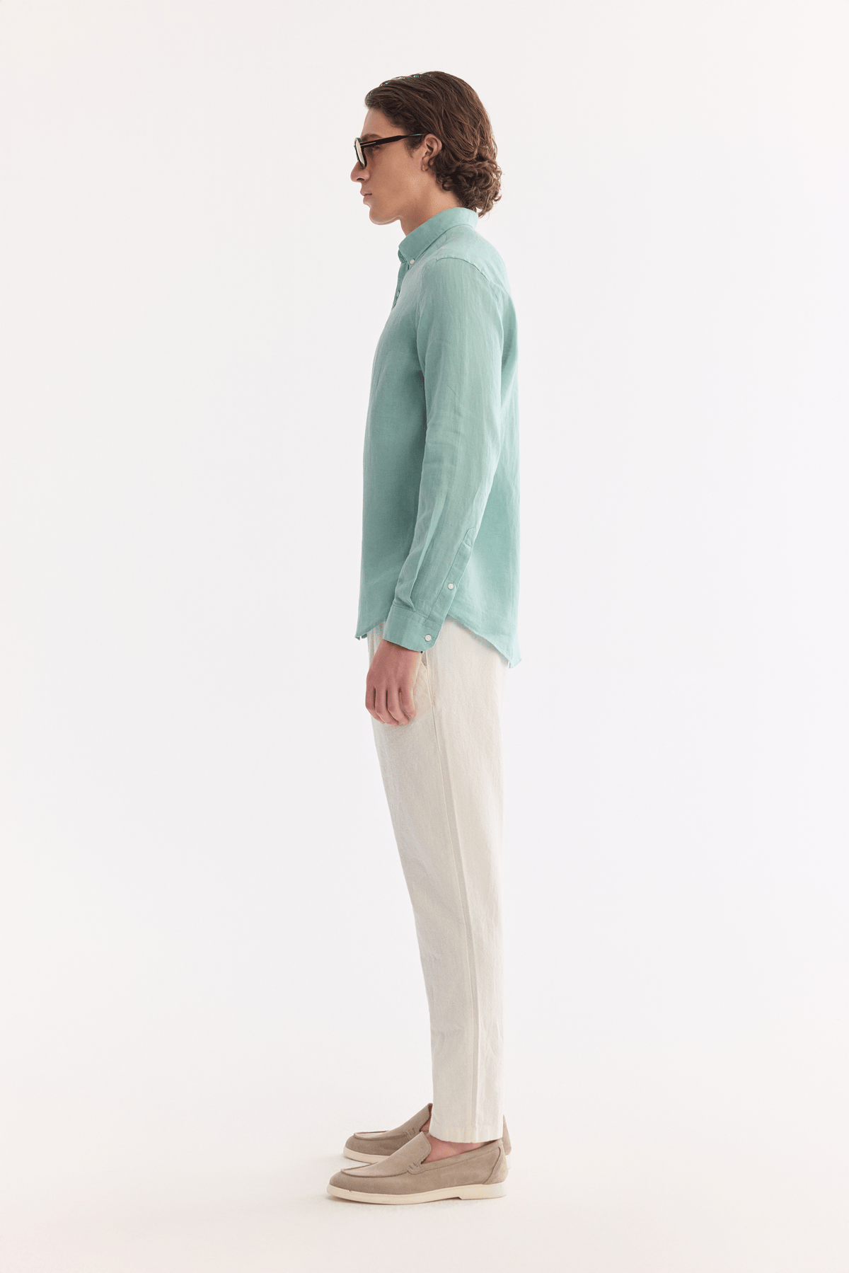 Mint Green Button-Down Collar 100% Linen Shirt
