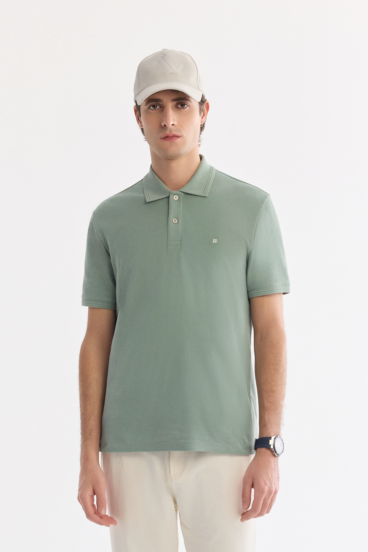 Mint Yeşil Kıvrılmaz Polo Yaka %100 Pamuk Basic T-Shirt