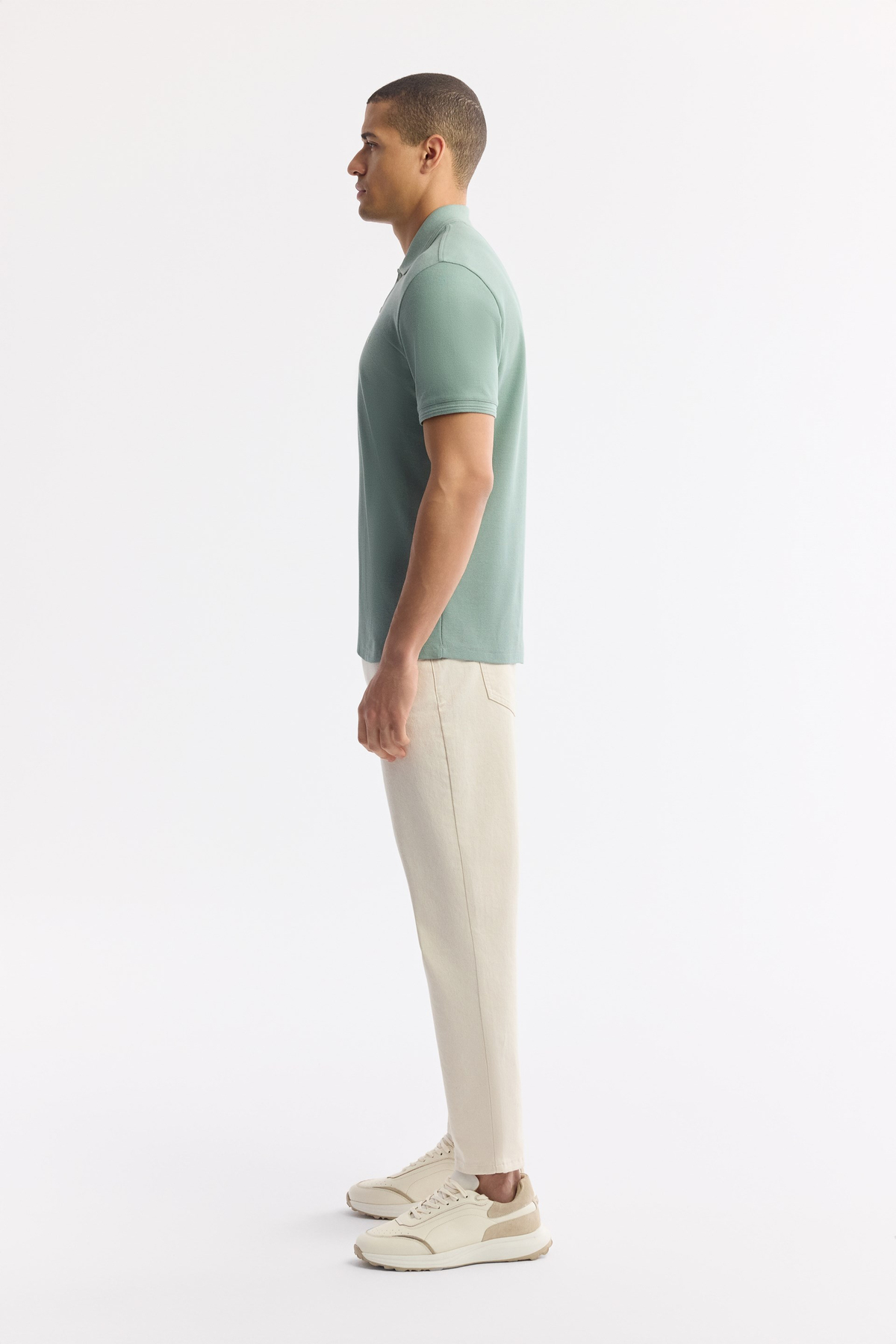 Mint Green %100 Cotton Polo Collar T-Shirt