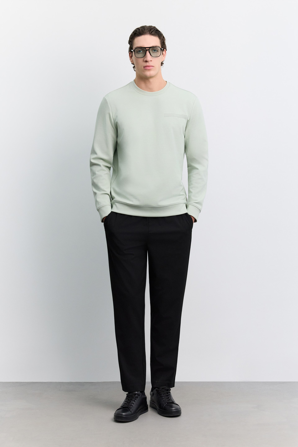 Mint Yeşili Bisiklet Yaka Kolay Ütülenen Baskılı Pamuklu Sweatshirt