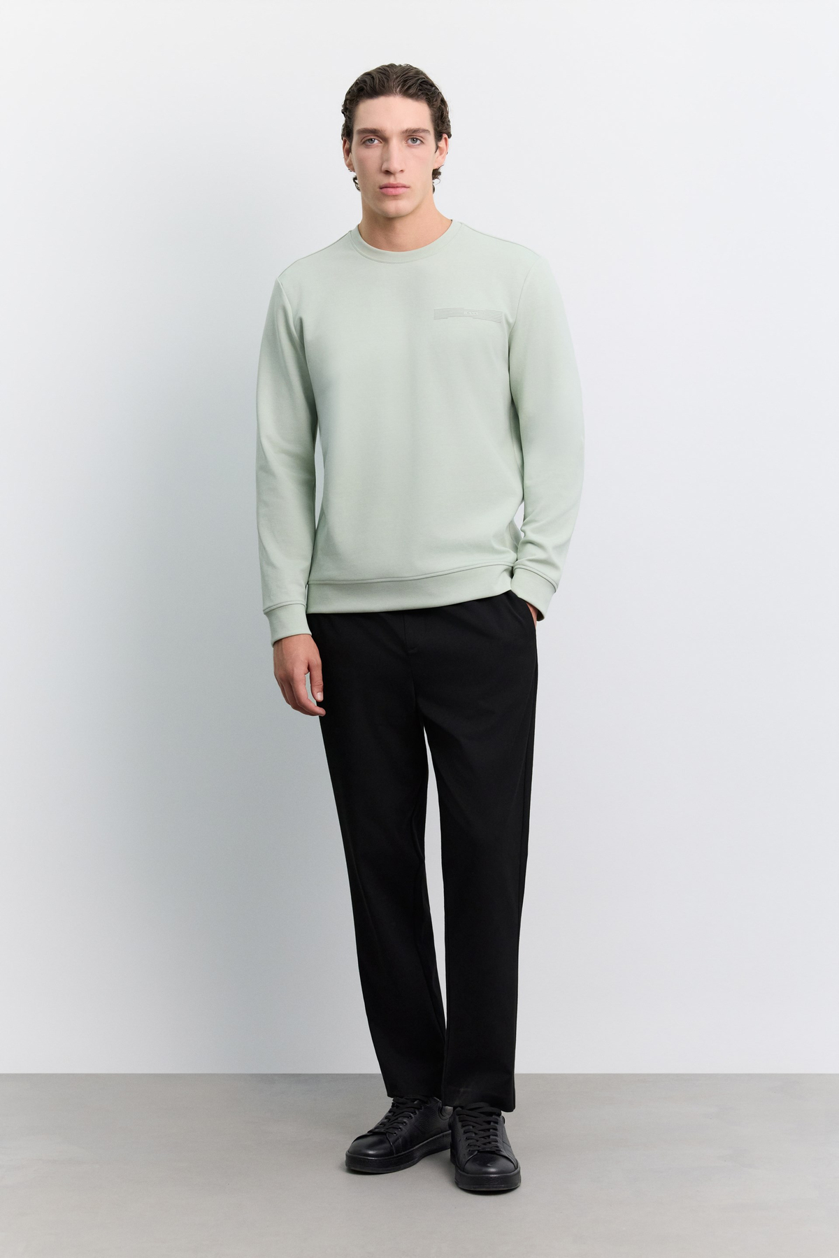 Mint Yeşili Bisiklet Yaka Kolay Ütülenen Baskılı Pamuklu Sweatshirt