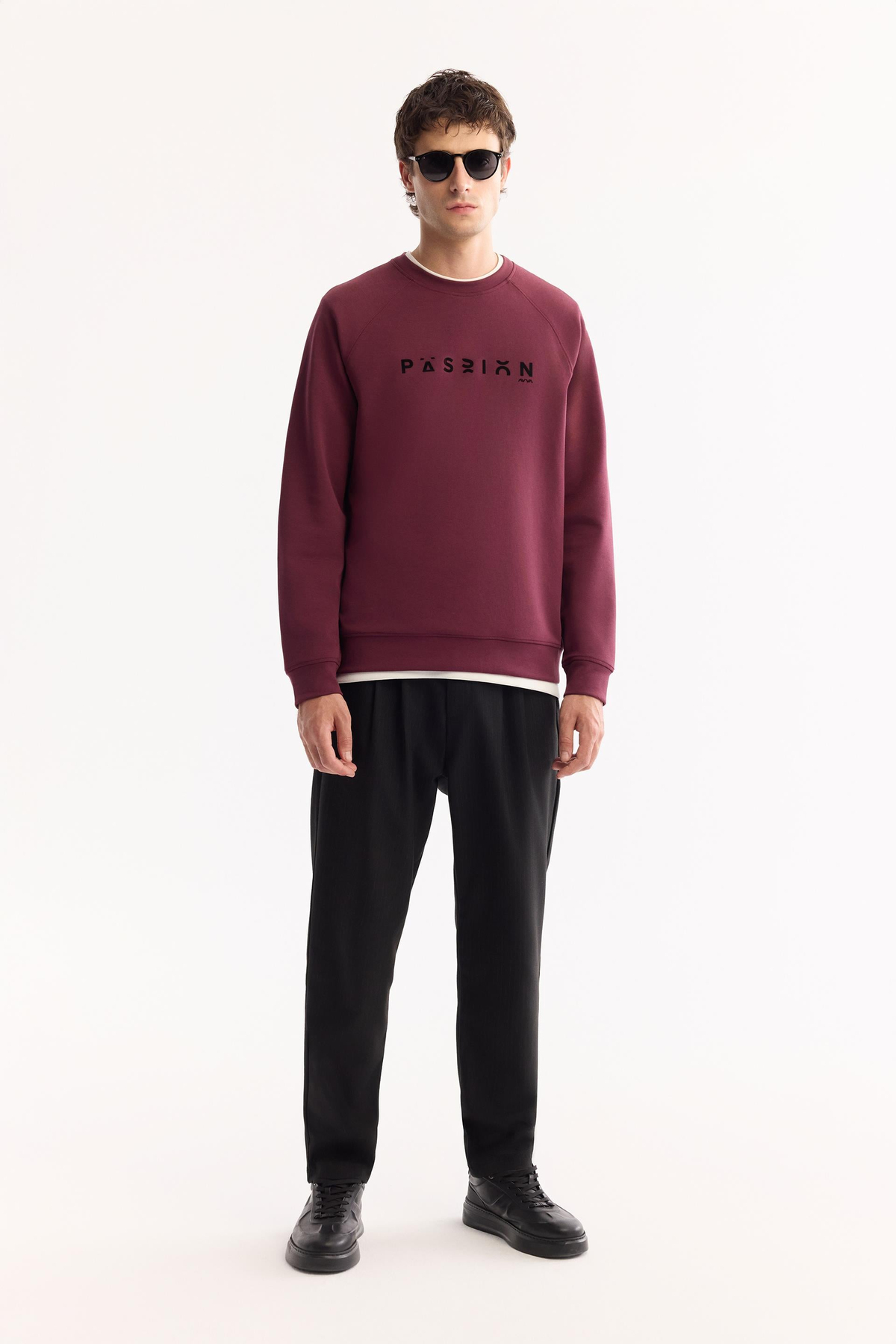 Mürdüm Bisiklet Yaka Rubber Baskılı İnterlok Sweatshirt