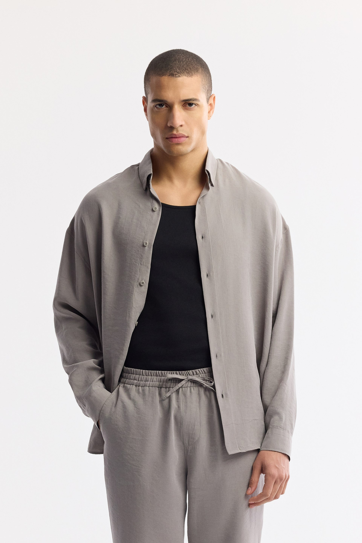  Nardo Grey Elastic Waist Drawstring Modal Blend Pants