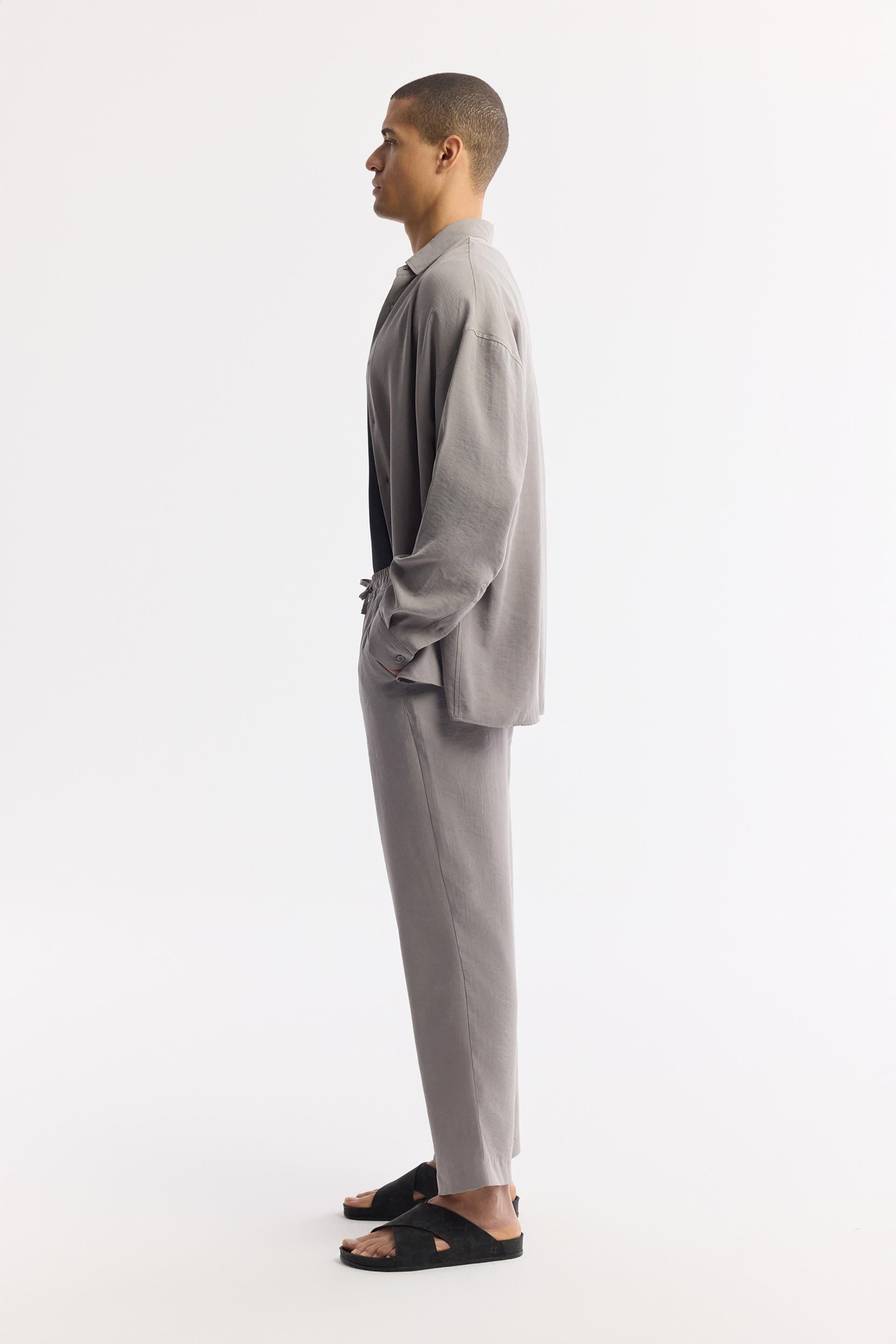 Nardo Gri Beli Lastikli Modal Rahat Kesim Truva Relaxed Fit Pantolon