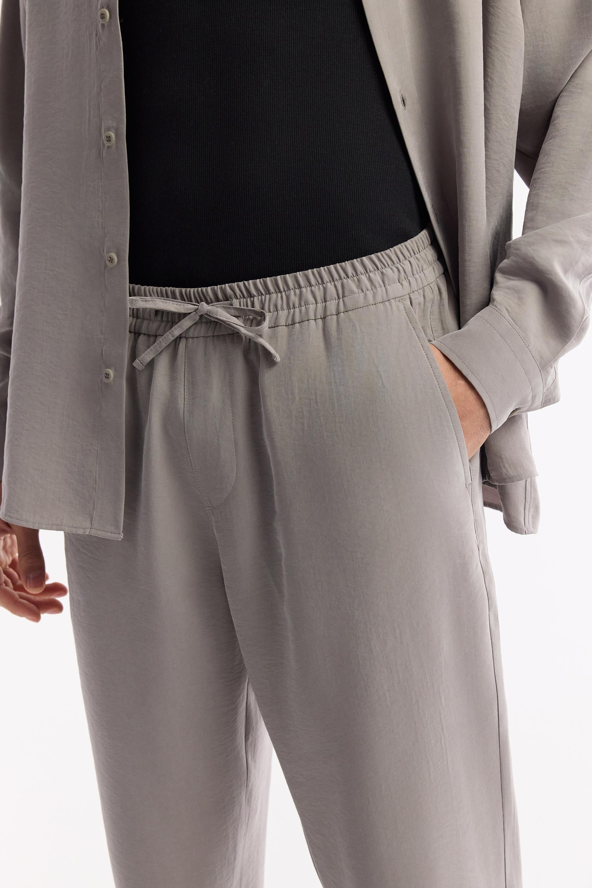 Nardo Gri Beli Lastikli Modal Rahat Kesim Truva Relaxed Fit Pantolon
