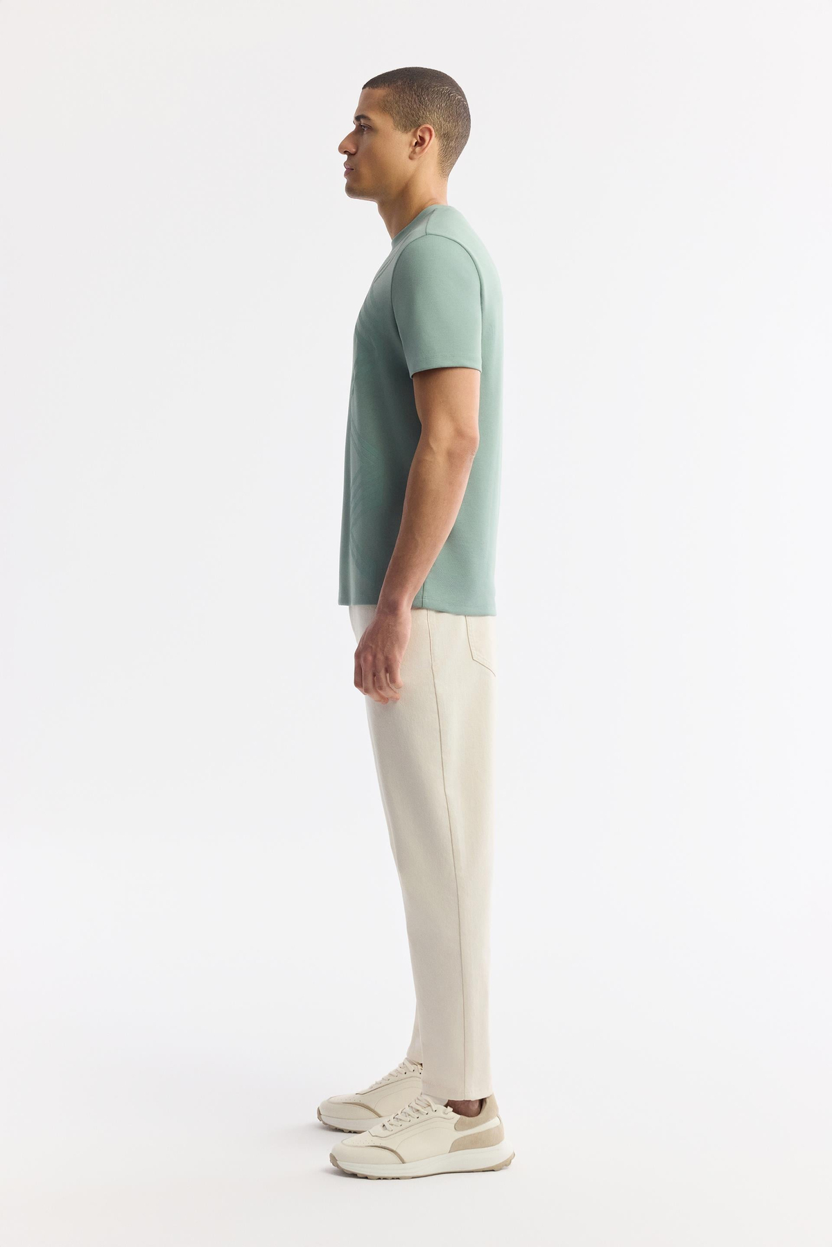 Nil Yeşili Bisiklet Yaka Puff Print T-Shirt