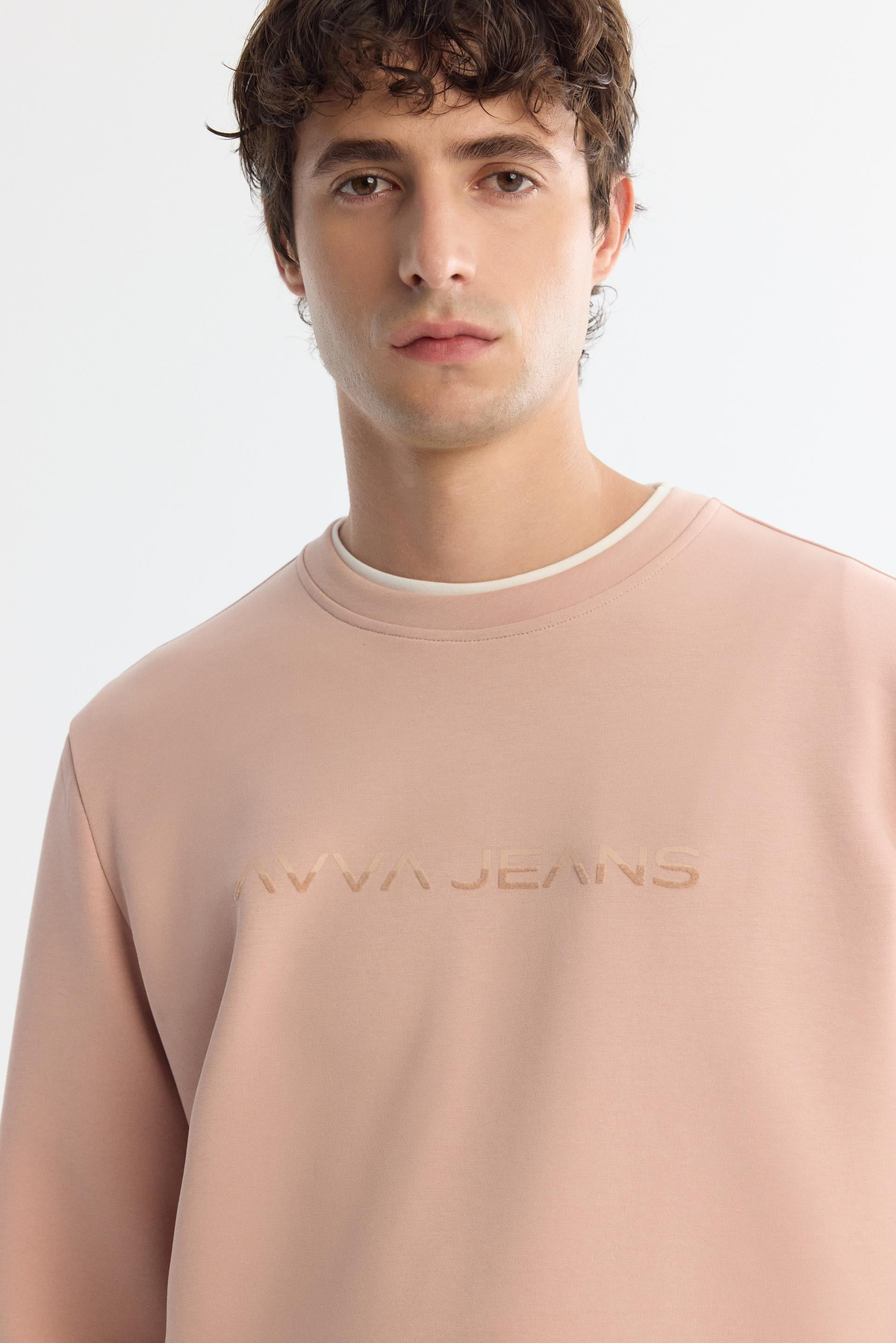 Pembe Bisiklet Yaka Pamuklu Baskılı Sweatshirt