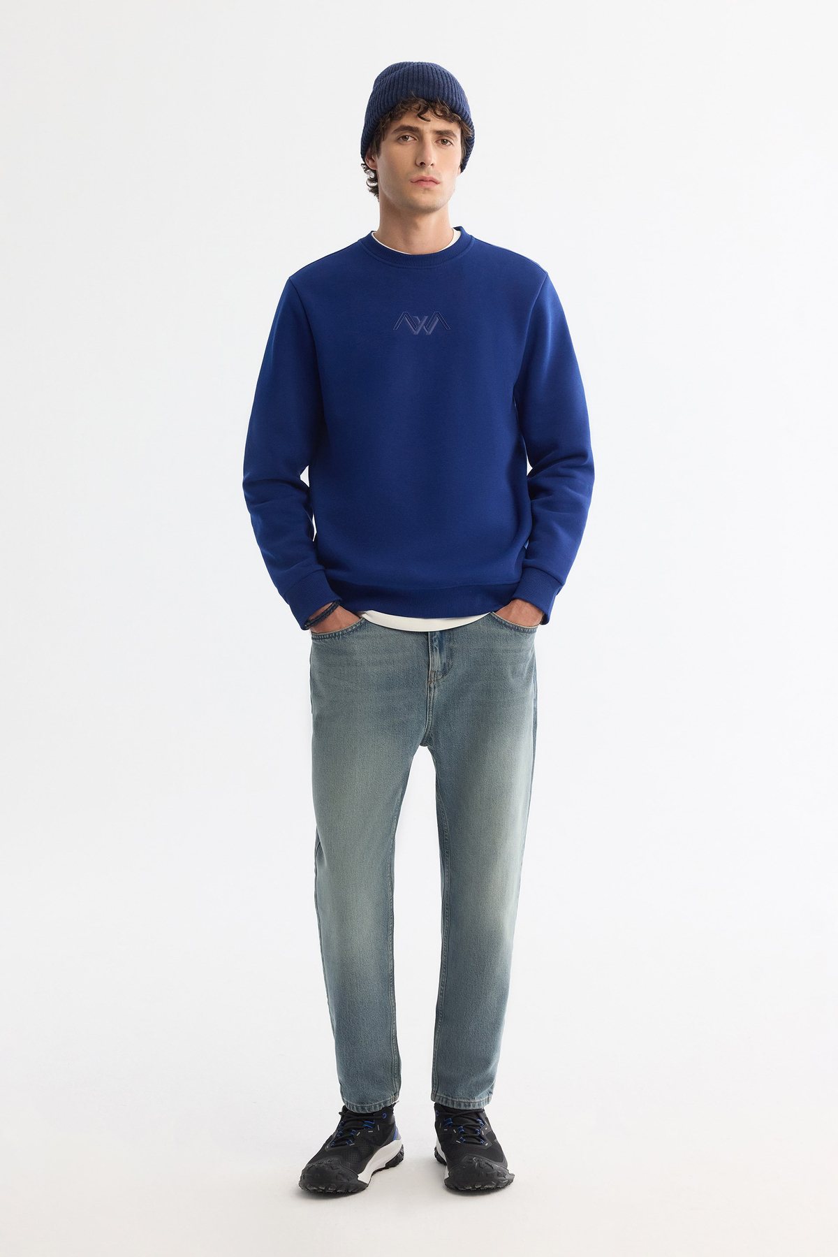 Saks Bisiklet Yaka 3 İplik Şardonlu Kolay Ütülenen Baskılı Sweatshirt
