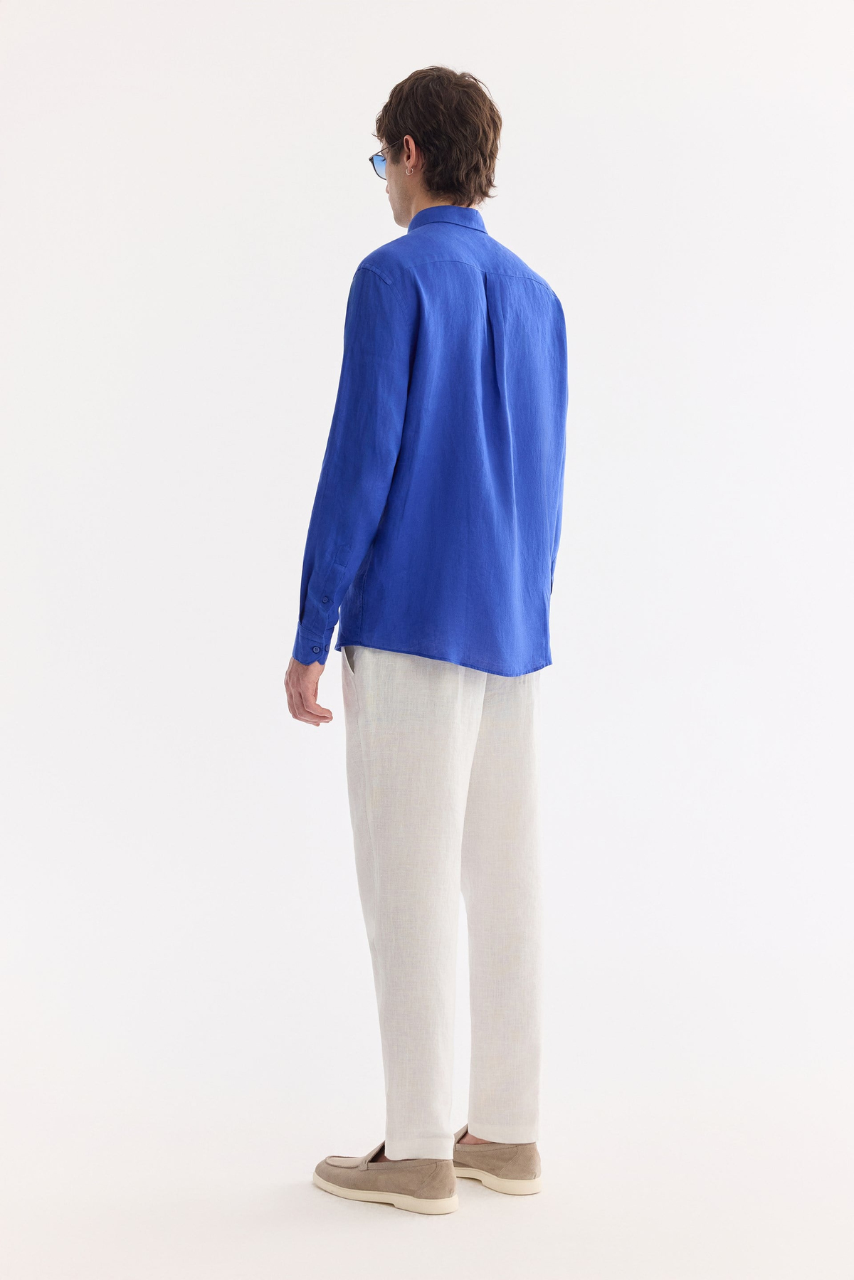 Sax Blue Button-Down Collar 100% Linen Shirt