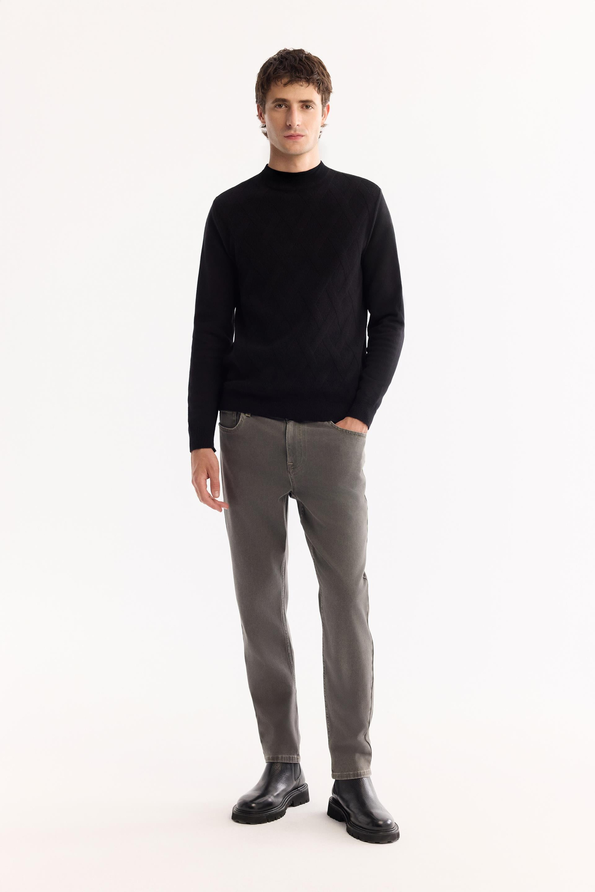 Black Turtleneck Soft Touch Textured Knit Sweater