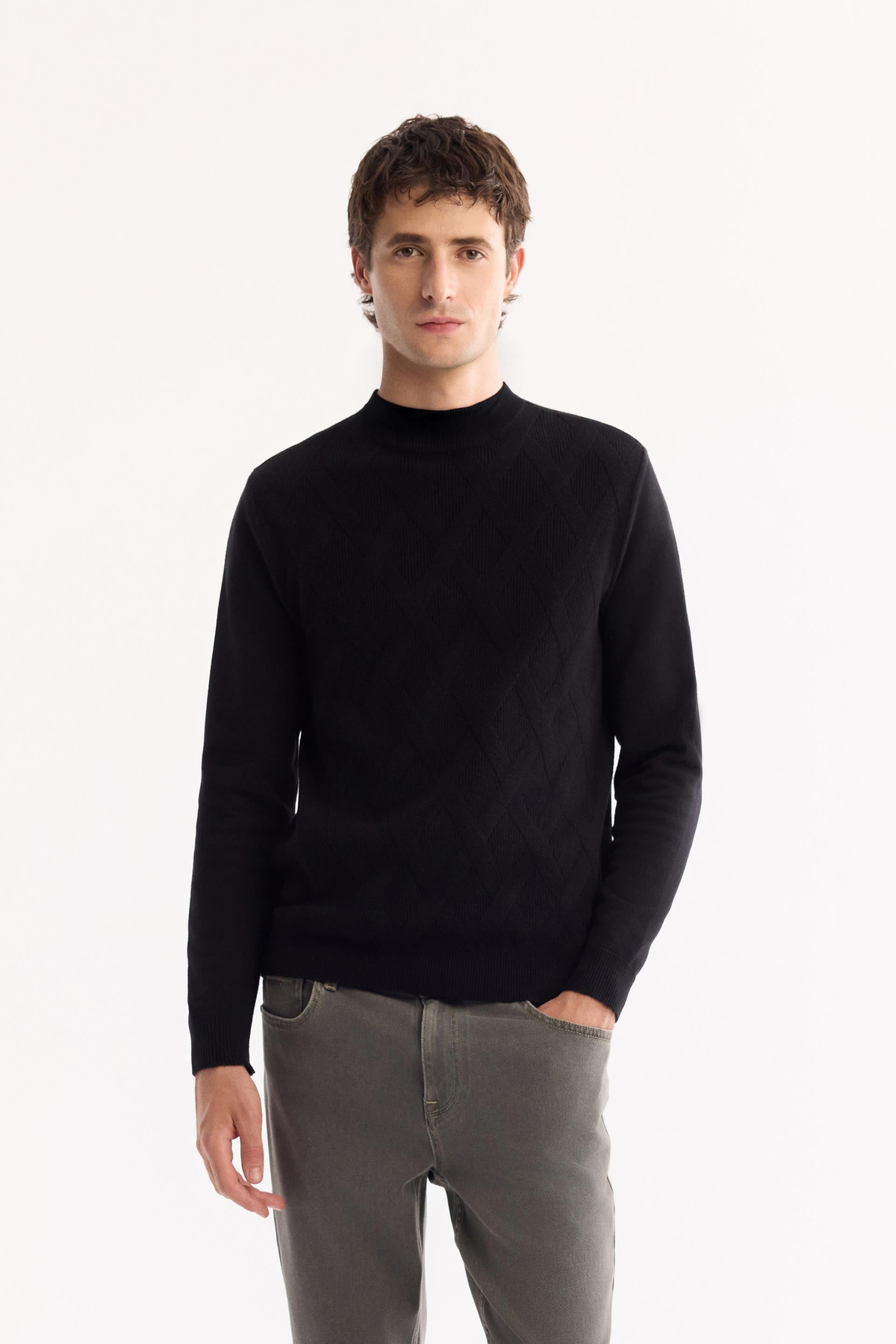 Black Turtleneck Soft Touch Textured Knit Sweater