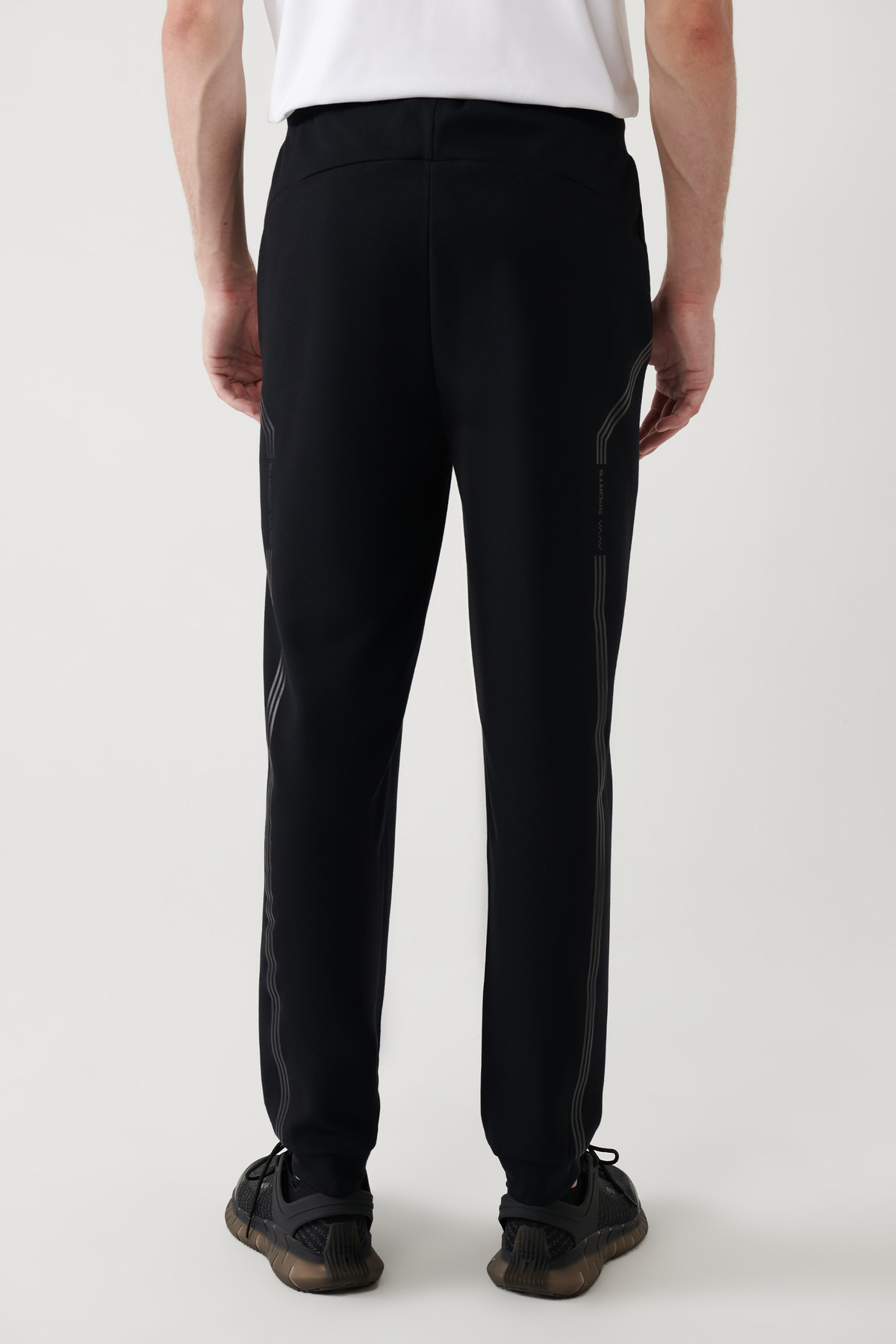 Siyah Beli Lastikli Bağcıklı Bi-Stretch Eşofman Altı