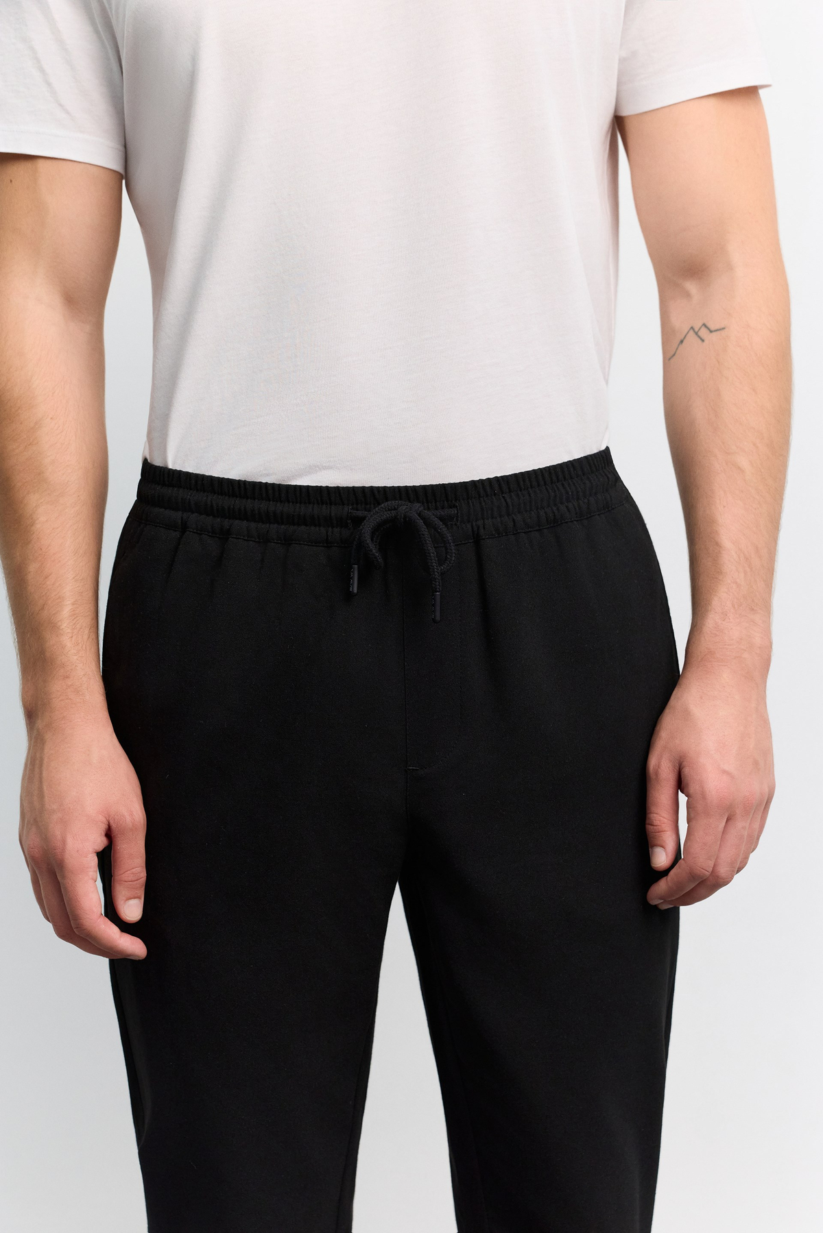 Siyah Beli Lastikli Bağcıklı Duble Paça Jogger Pantolon