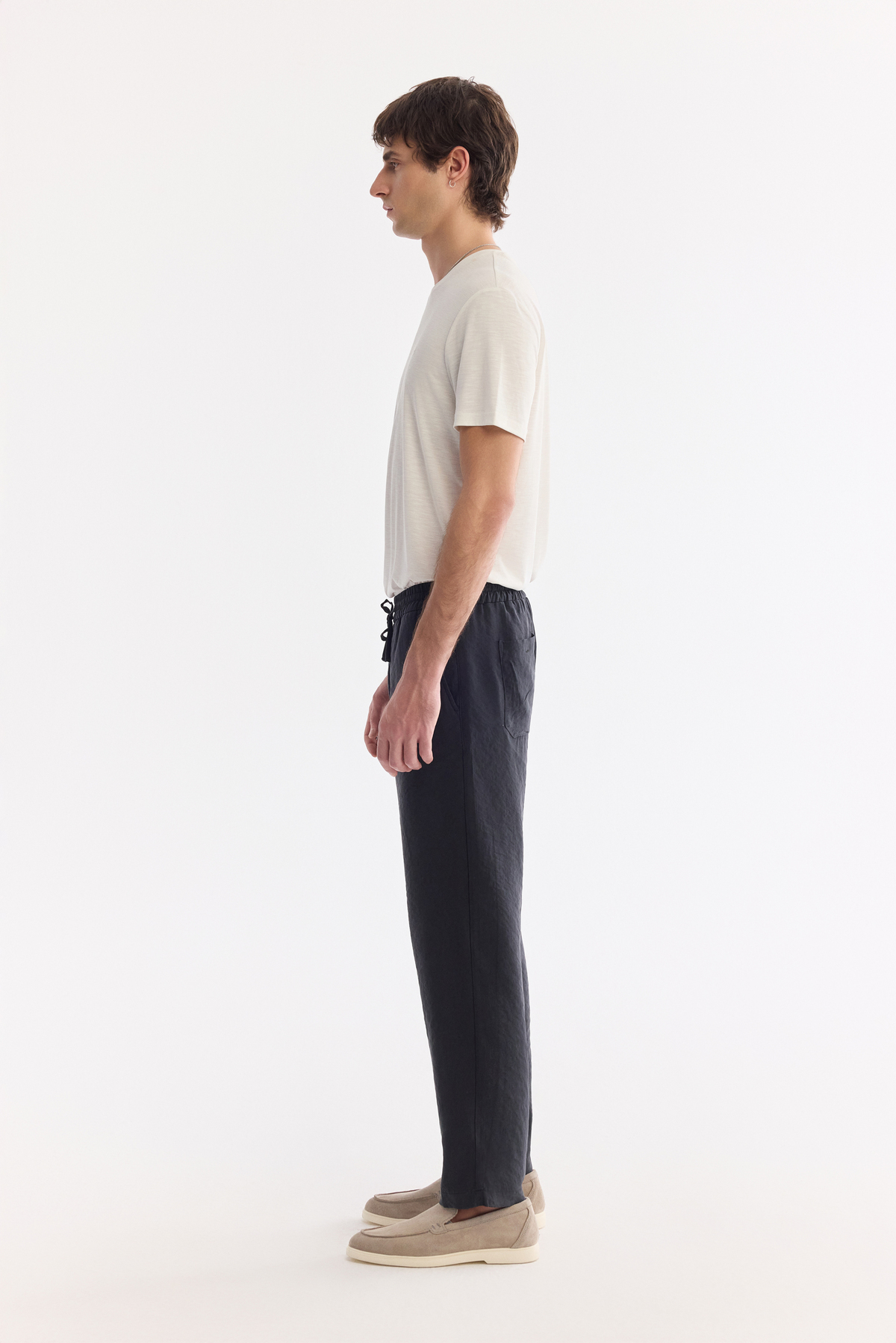 Siyah Beli Lastikli Modal Karısımlı Rahat Kesim Truva Relaxed Fit Pantolon