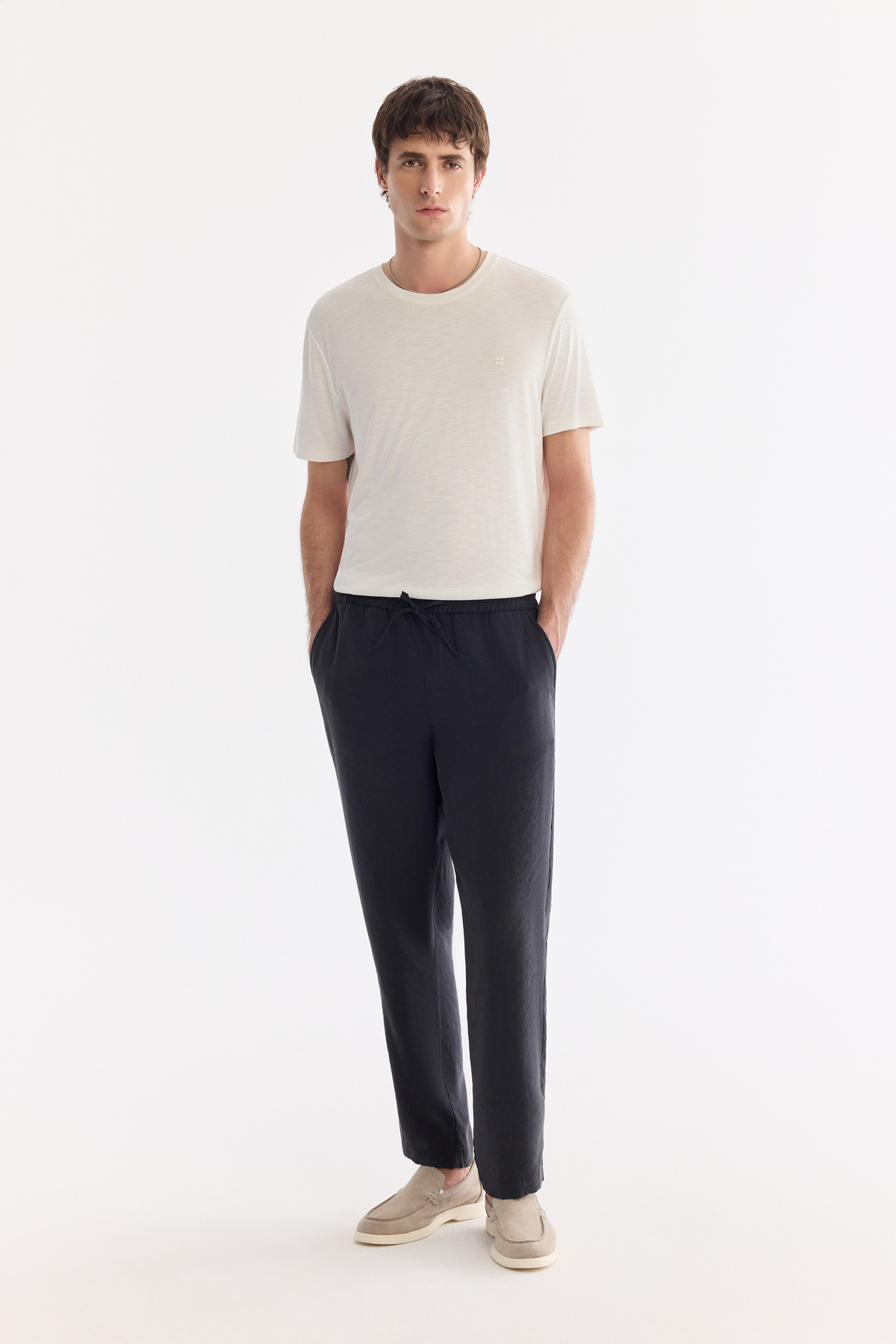 Siyah Beli Lastikli Modal Karısımlı Rahat Kesim Truva Relaxed Fit Pantolon