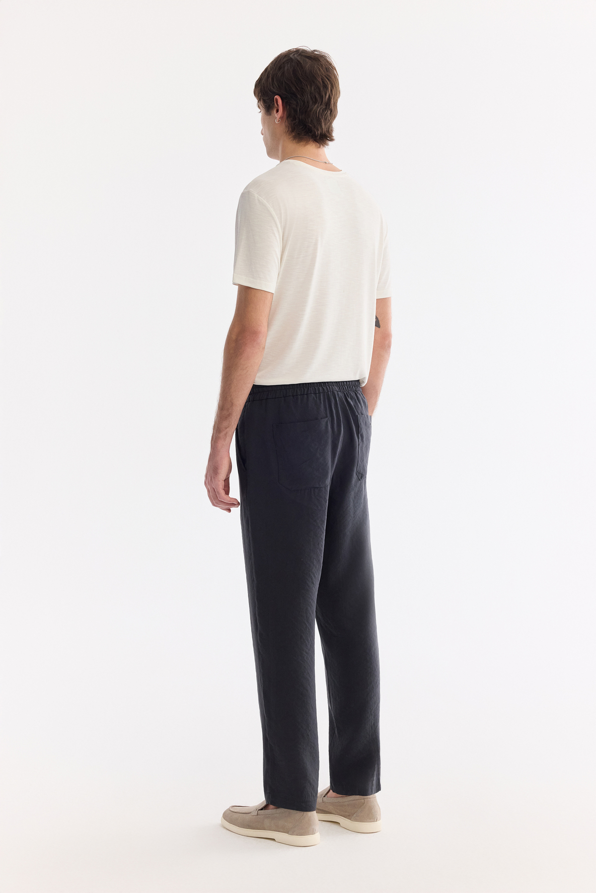 Siyah Beli Lastikli Modal Karısımlı Rahat Kesim Truva Relaxed Fit Pantolon