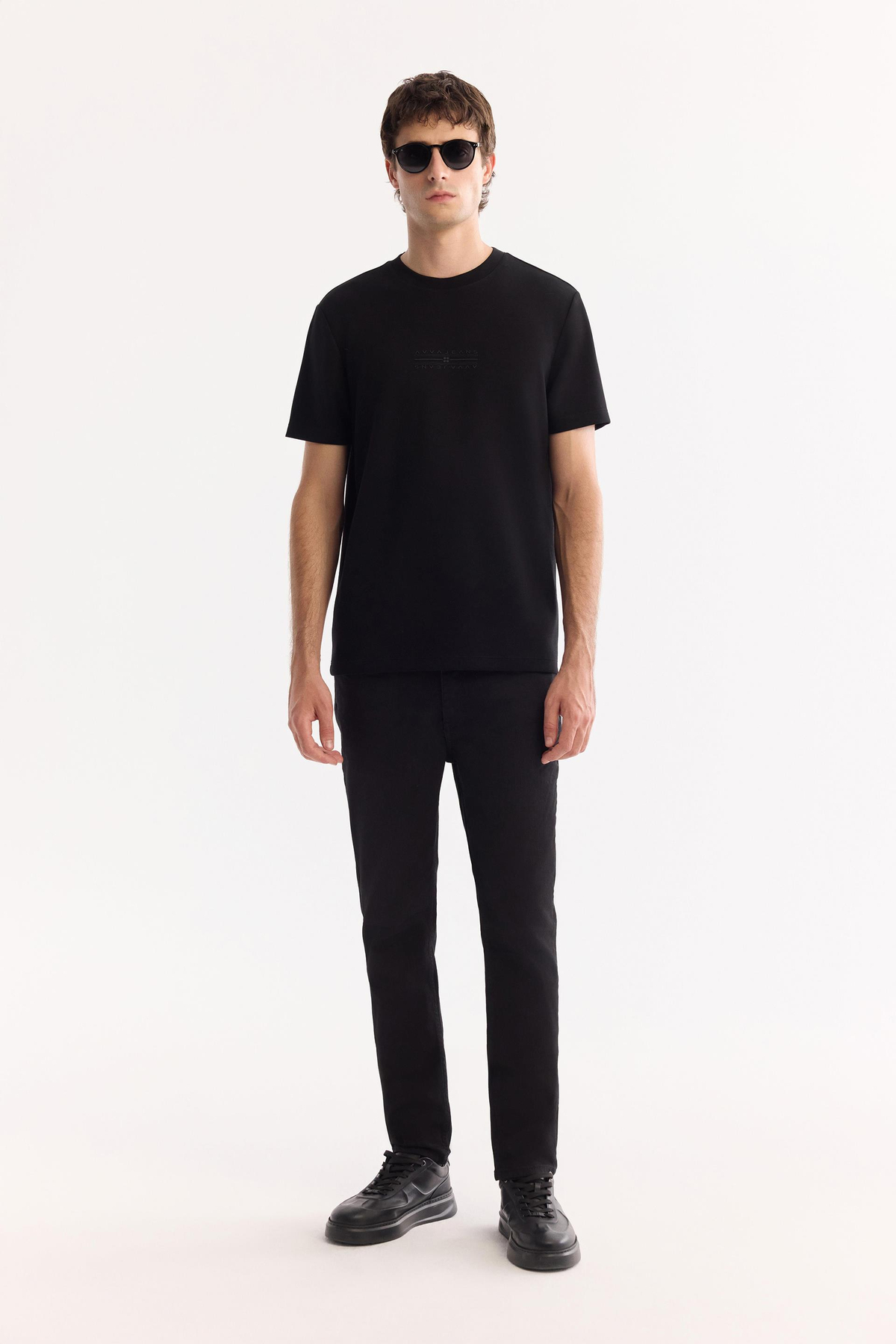 Siyah Bi-Stretch Baskılı İnterlok T-Shirt