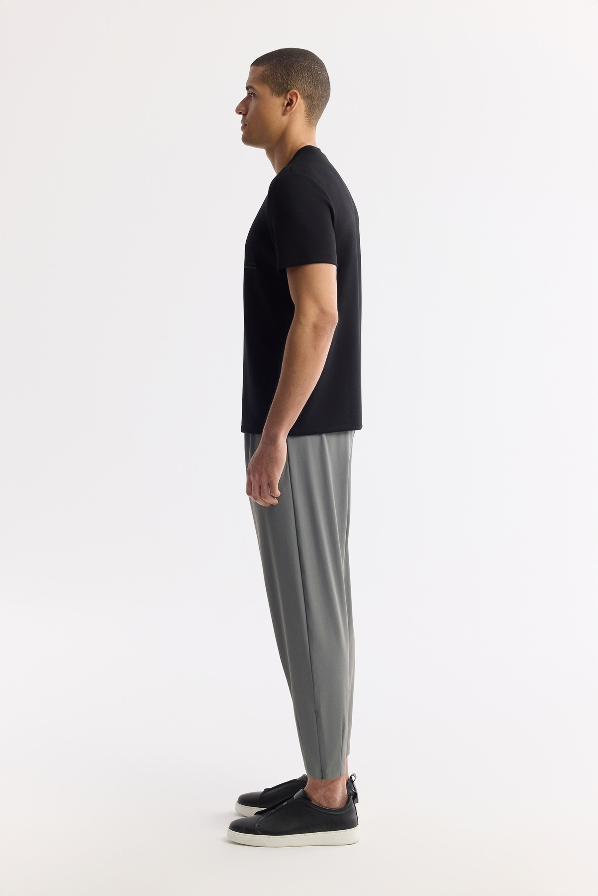 Siyah Bisiklet Yaka Baskılı Bi-Stretch İnterlok T-Shirt