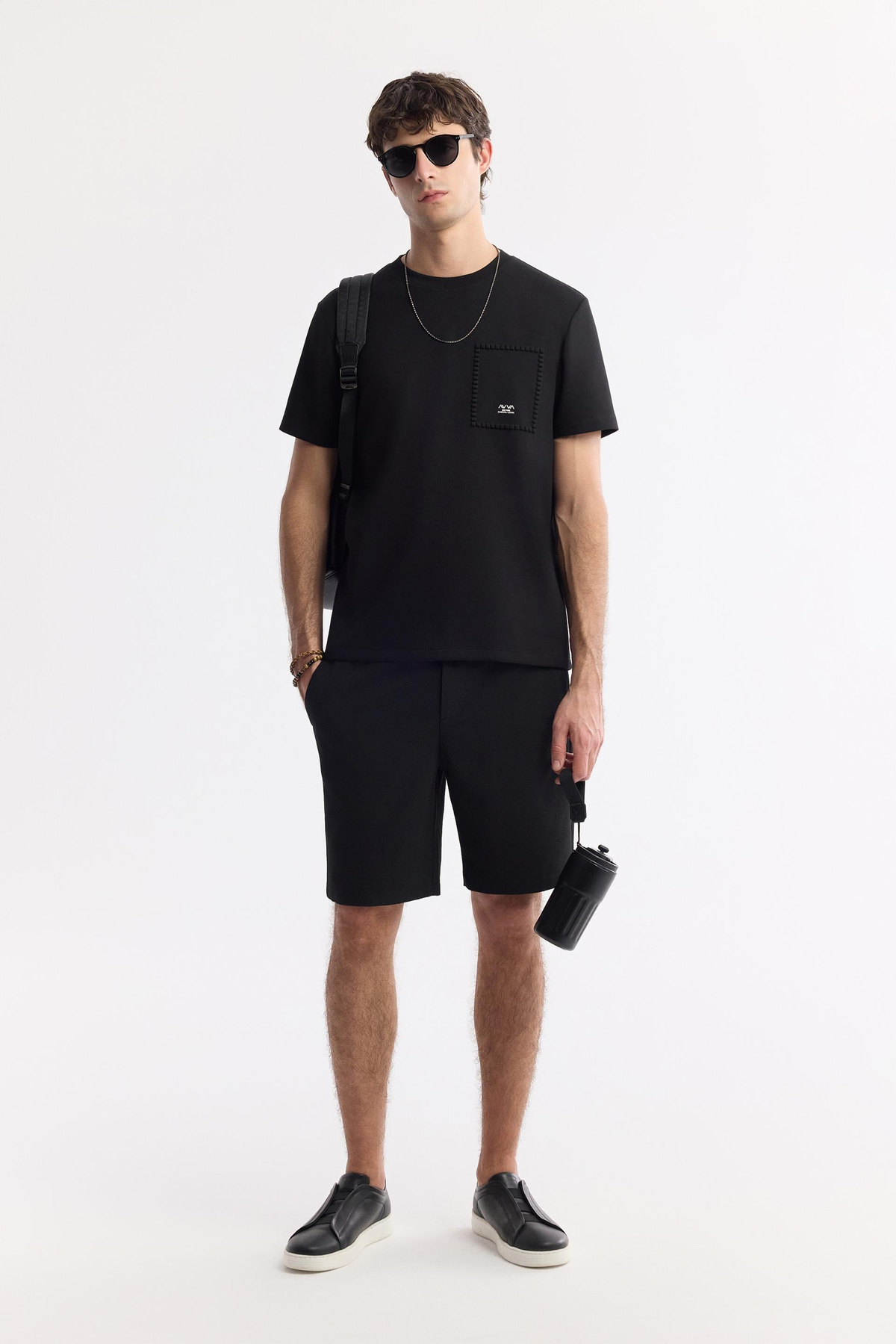 Siyah Bisiklet Yaka Baskılı Bi Stretch İnterlok T-Shirt