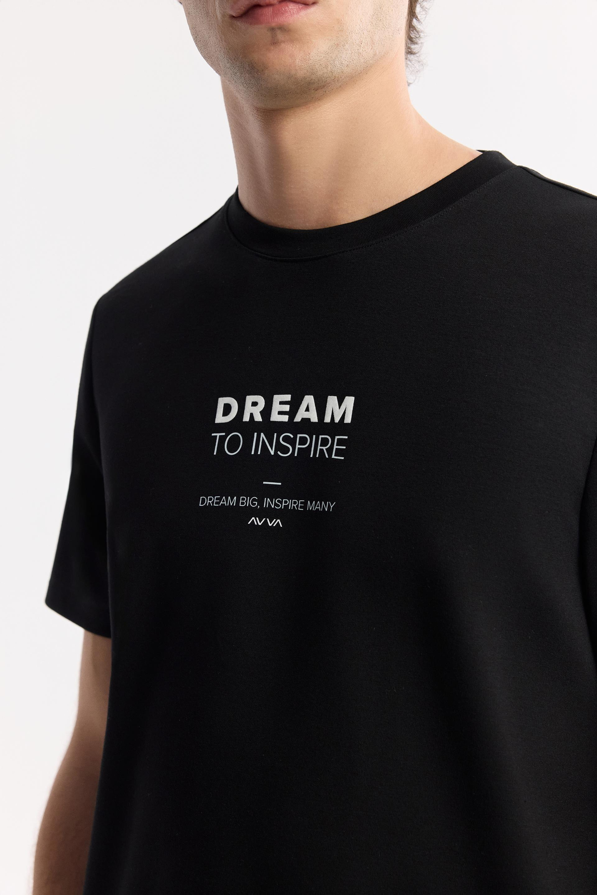 Siyah Bisiklet Yaka Baskılı Bi Stretch İnterlok T-Shirt