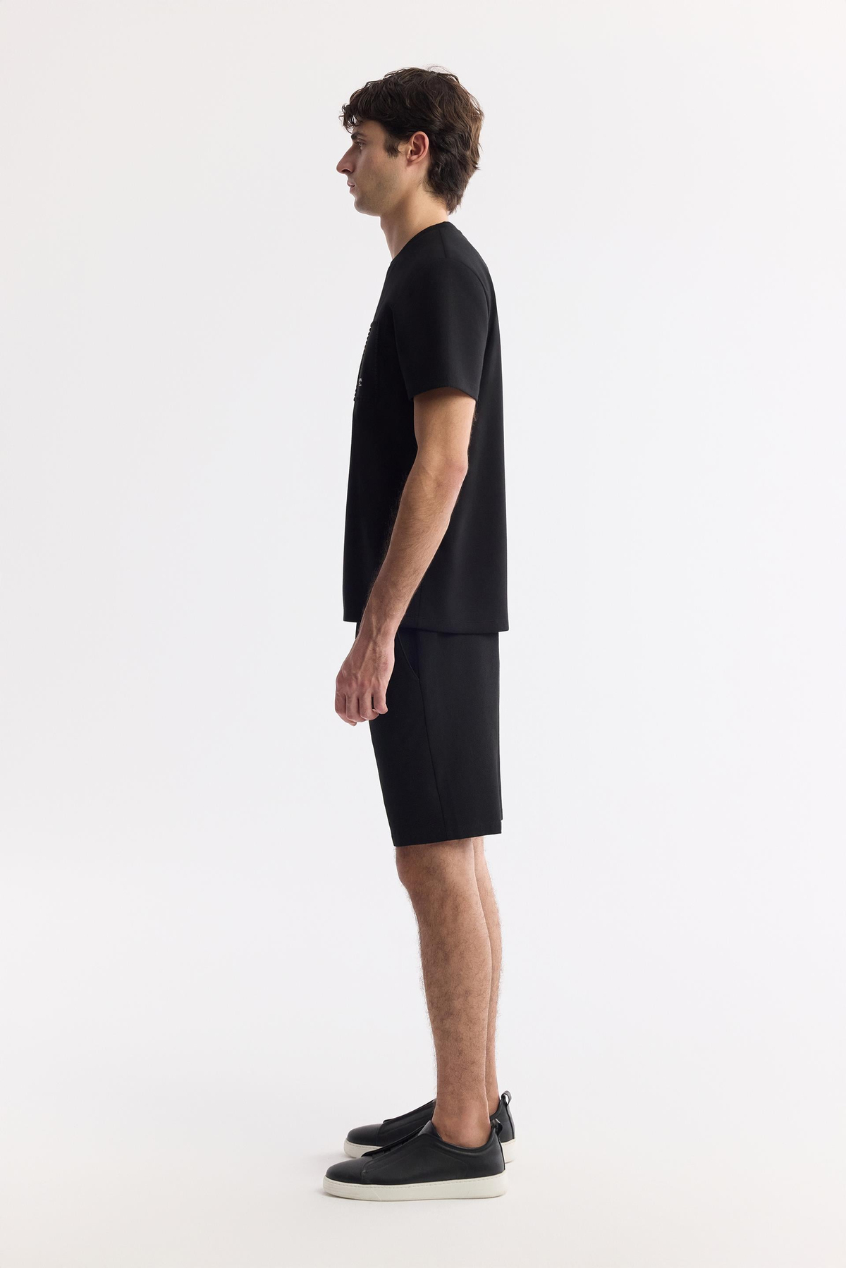 Siyah Bisiklet Yaka Baskılı Bi Stretch İnterlok T-Shirt