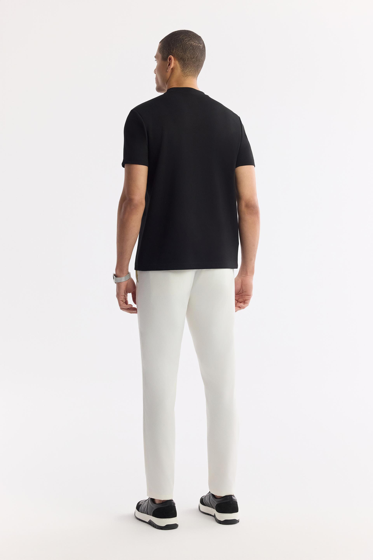 Siyah Bisiklet Yaka Baskılı Bi Stretch İnterlok T-Shirt