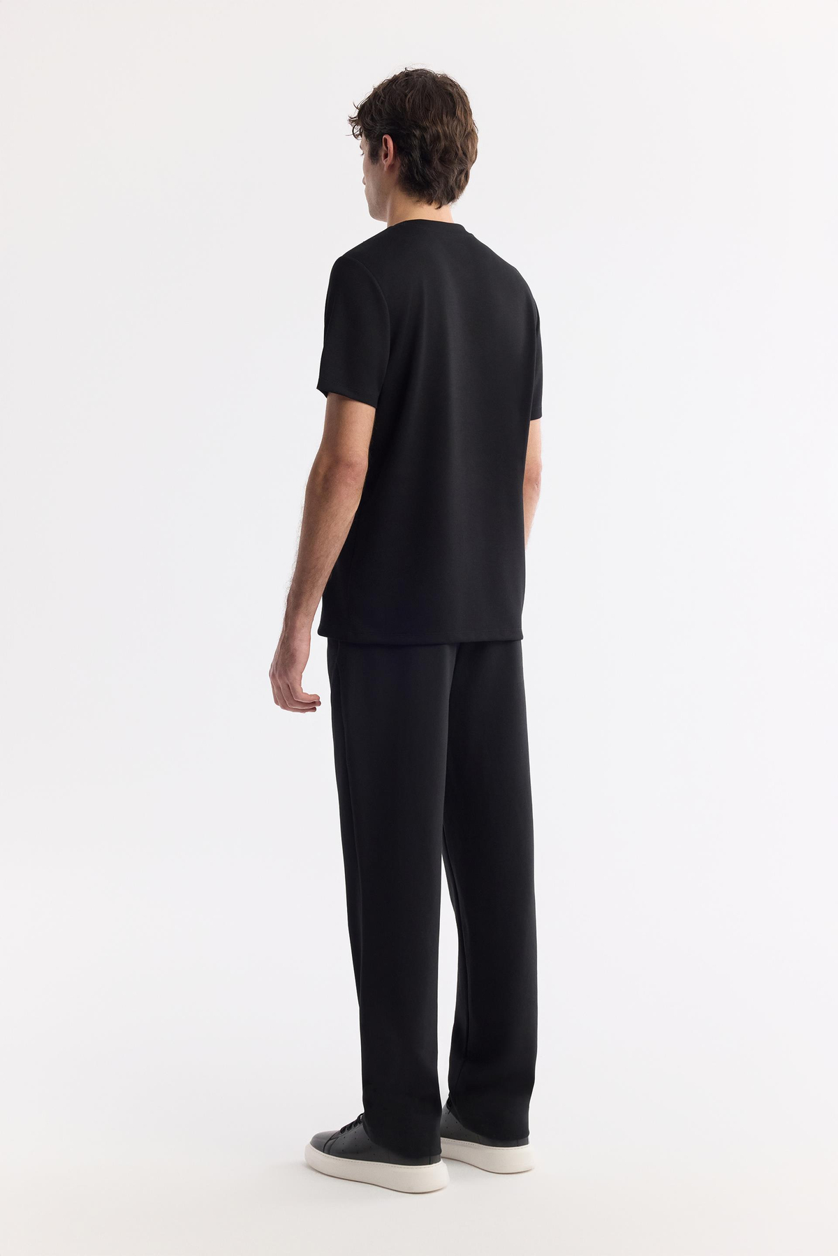 Siyah Bisiklet Yaka Baskılı Bi Stretch İnterlok T-Shirt