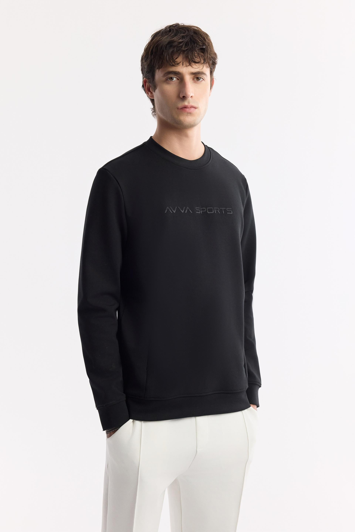 Siyah Bisiklet Yaka Enjeksiyon Baskılı Gizli Fermuarlı İnterlok Sweatshirt