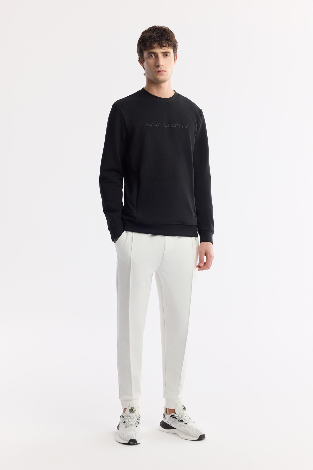 Siyah Bisiklet Yaka Enjeksiyon Baskılı Gizli Fermuarlı İnterlok Sweatshirt