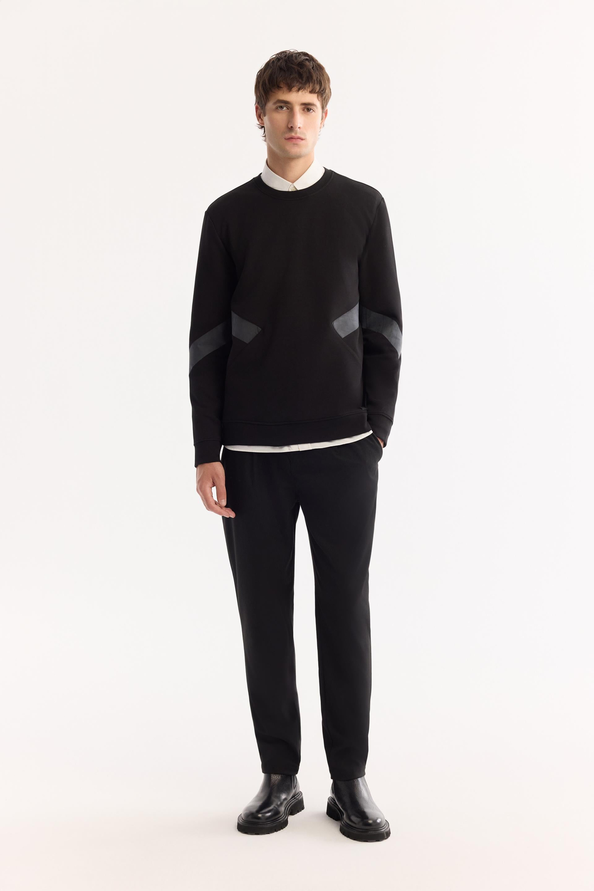 Siyah Bisiklet Yaka Fileksi  Baskılı İnterlok  Sweatshirt