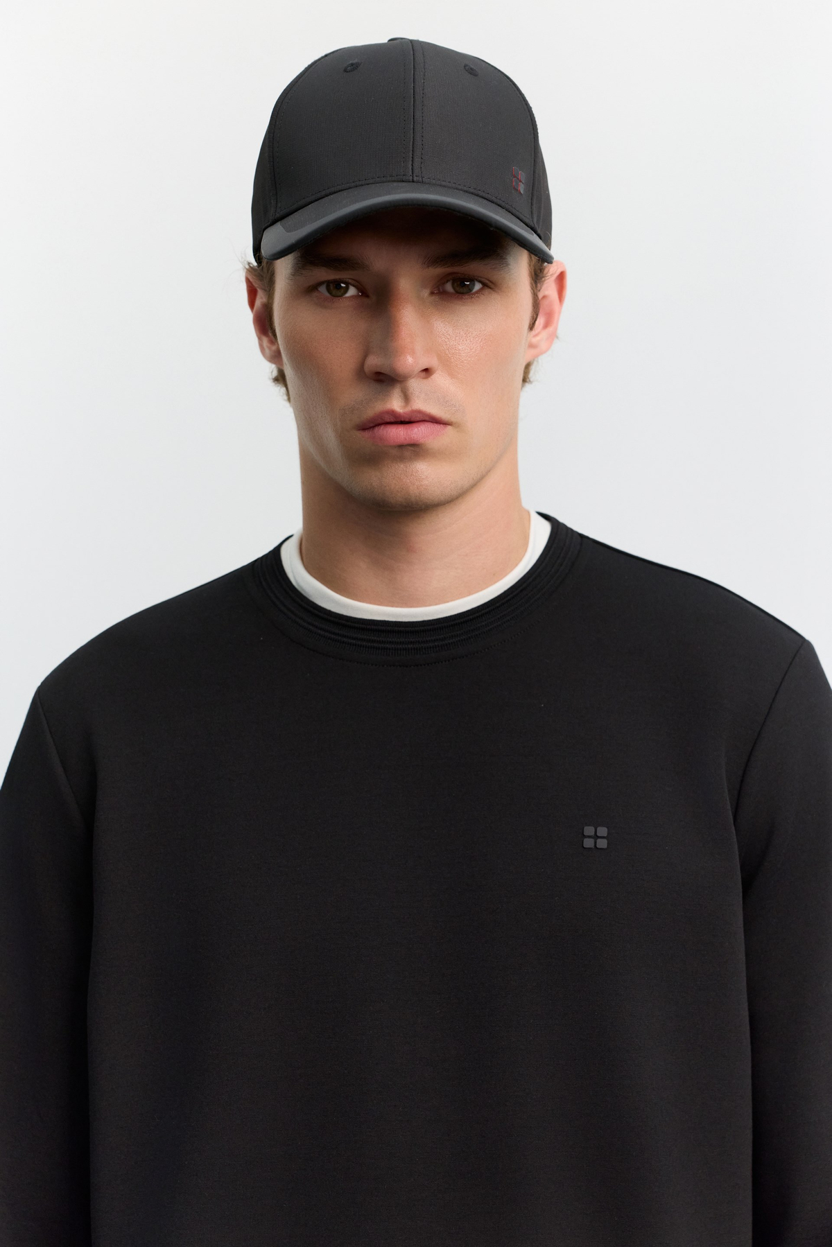 Siyah Bisiklet Yaka Fitil Ribana İnterlok  Sweatshirt