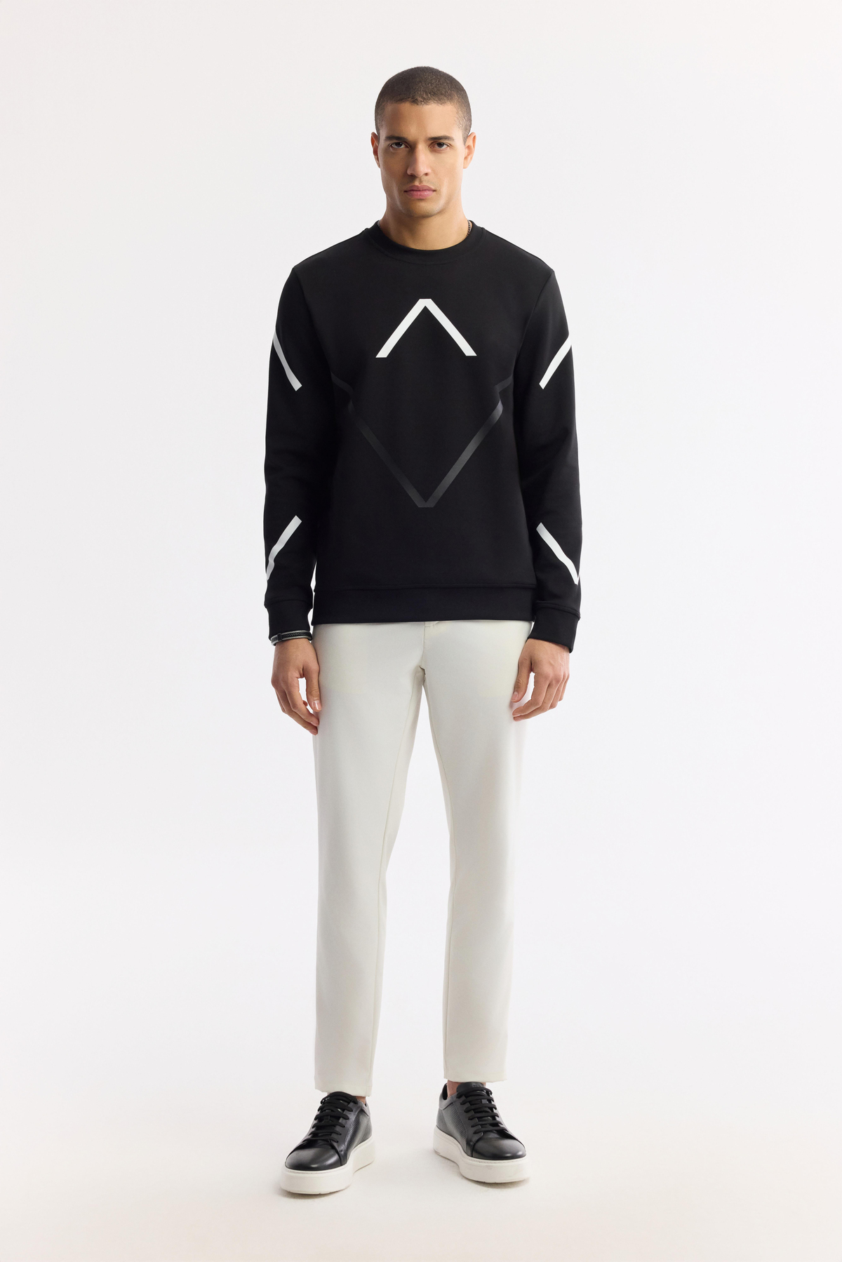 Siyah Bisiklet Yaka Flexi Baskılı İnterlok Sweatshirt