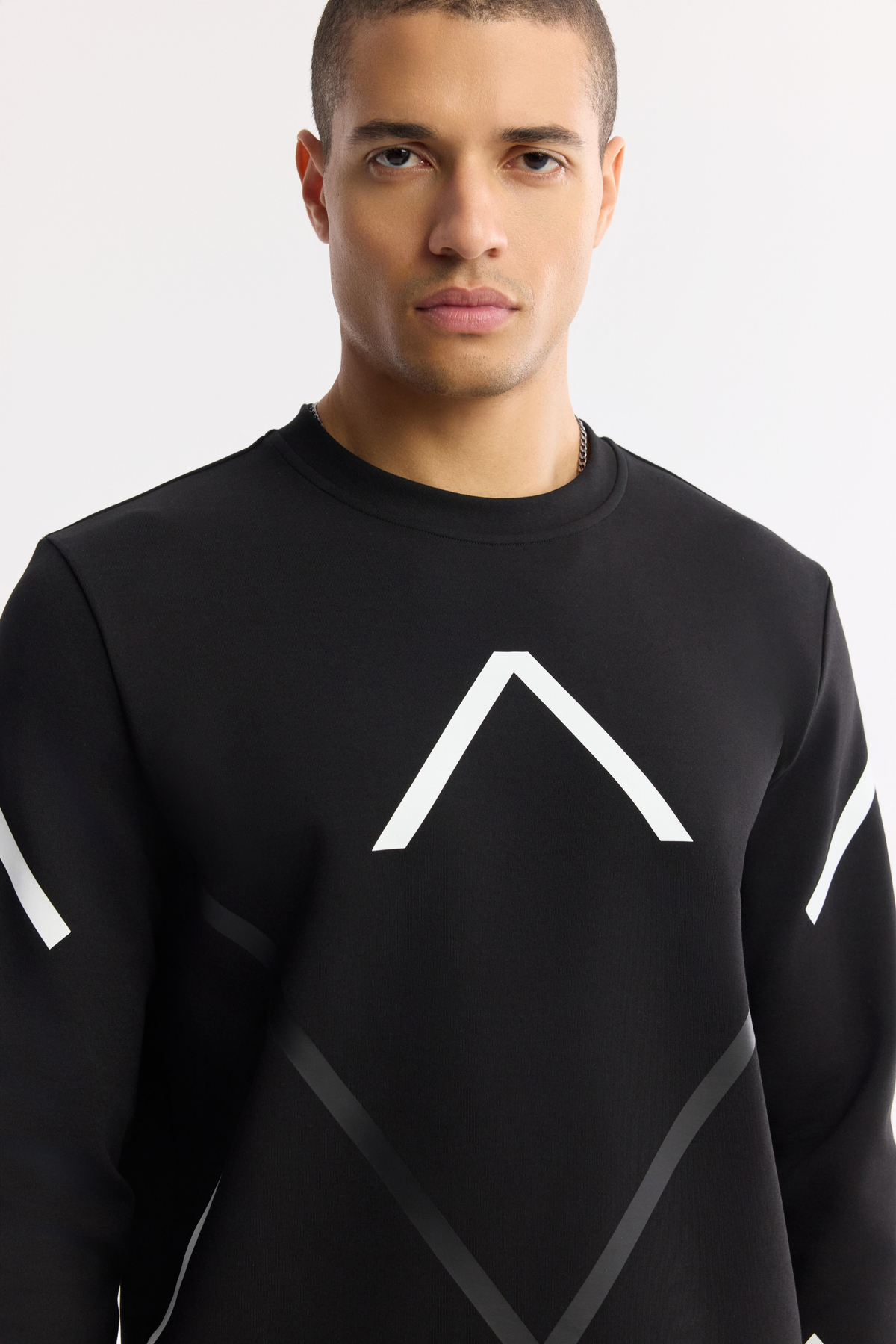 Siyah Bisiklet Yaka Flexi Baskılı İnterlok Sweatshirt
