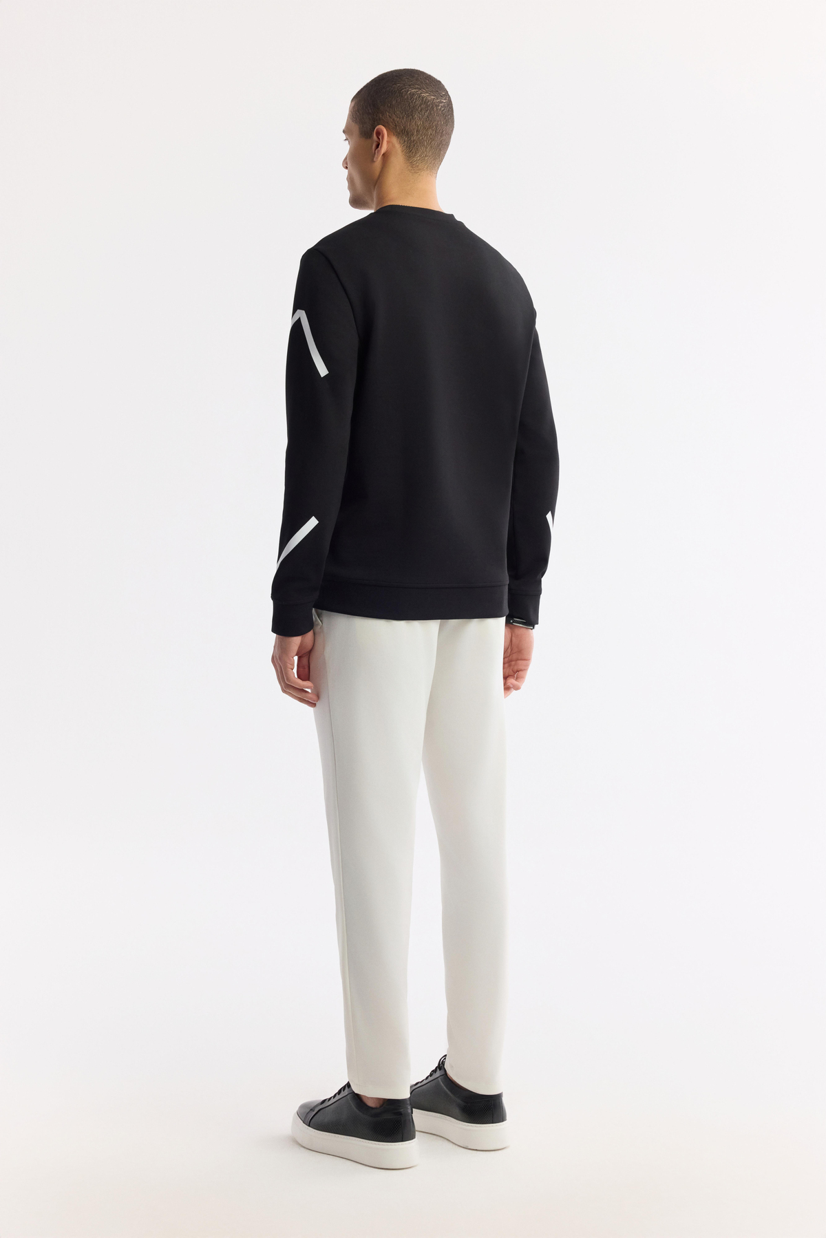 Siyah Bisiklet Yaka Flexi Baskılı İnterlok Sweatshirt