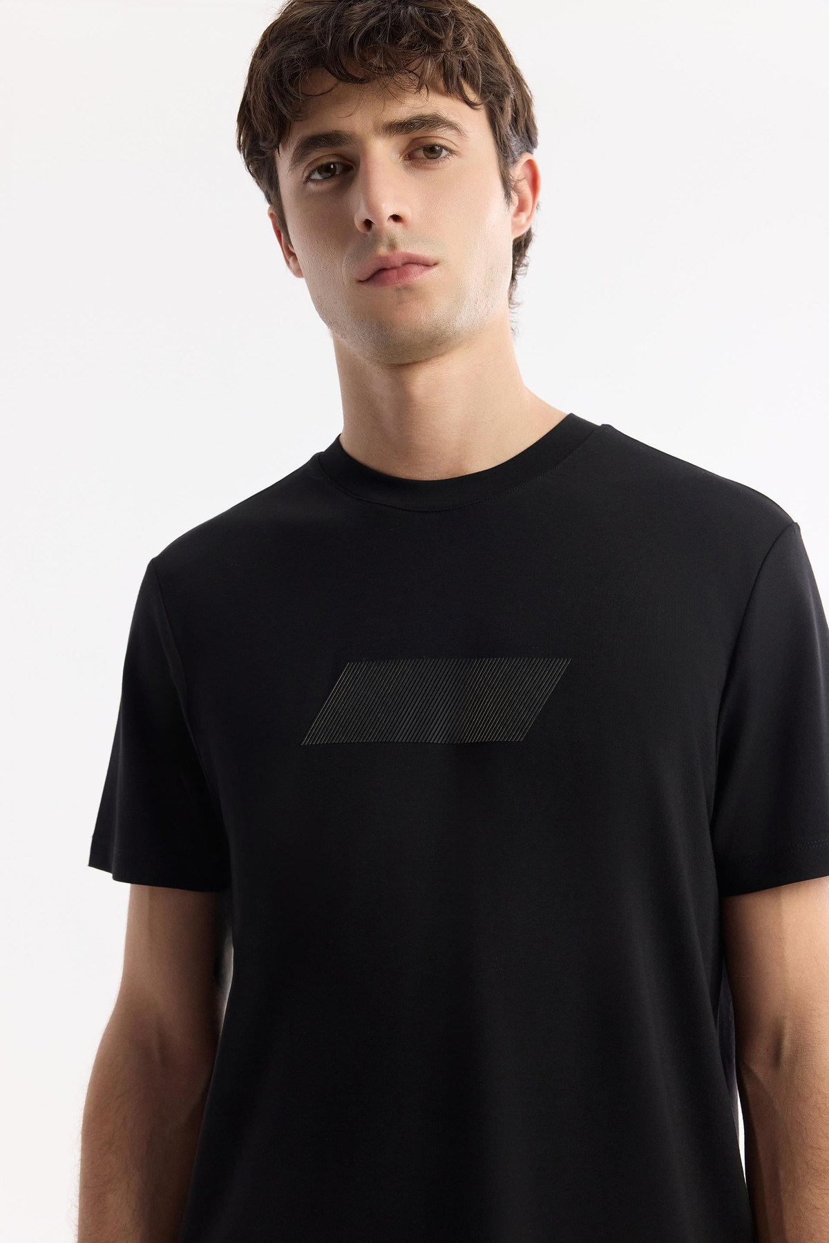 Siyah Bisiklet Yaka Hareketli Hologram Baskılı Shoft Touch T-Shirt