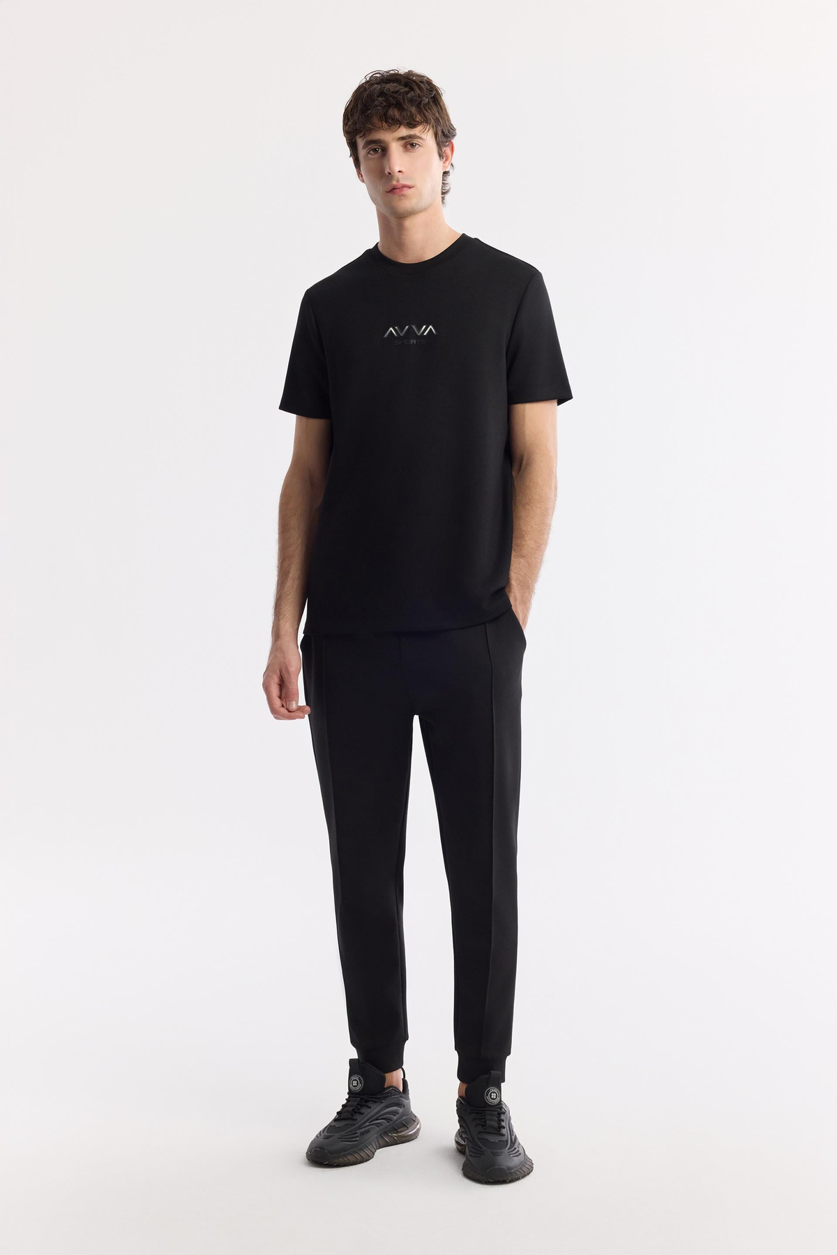 Siyah Bisiklet Yaka Hologram Baskılı İnterlok T-Shirt