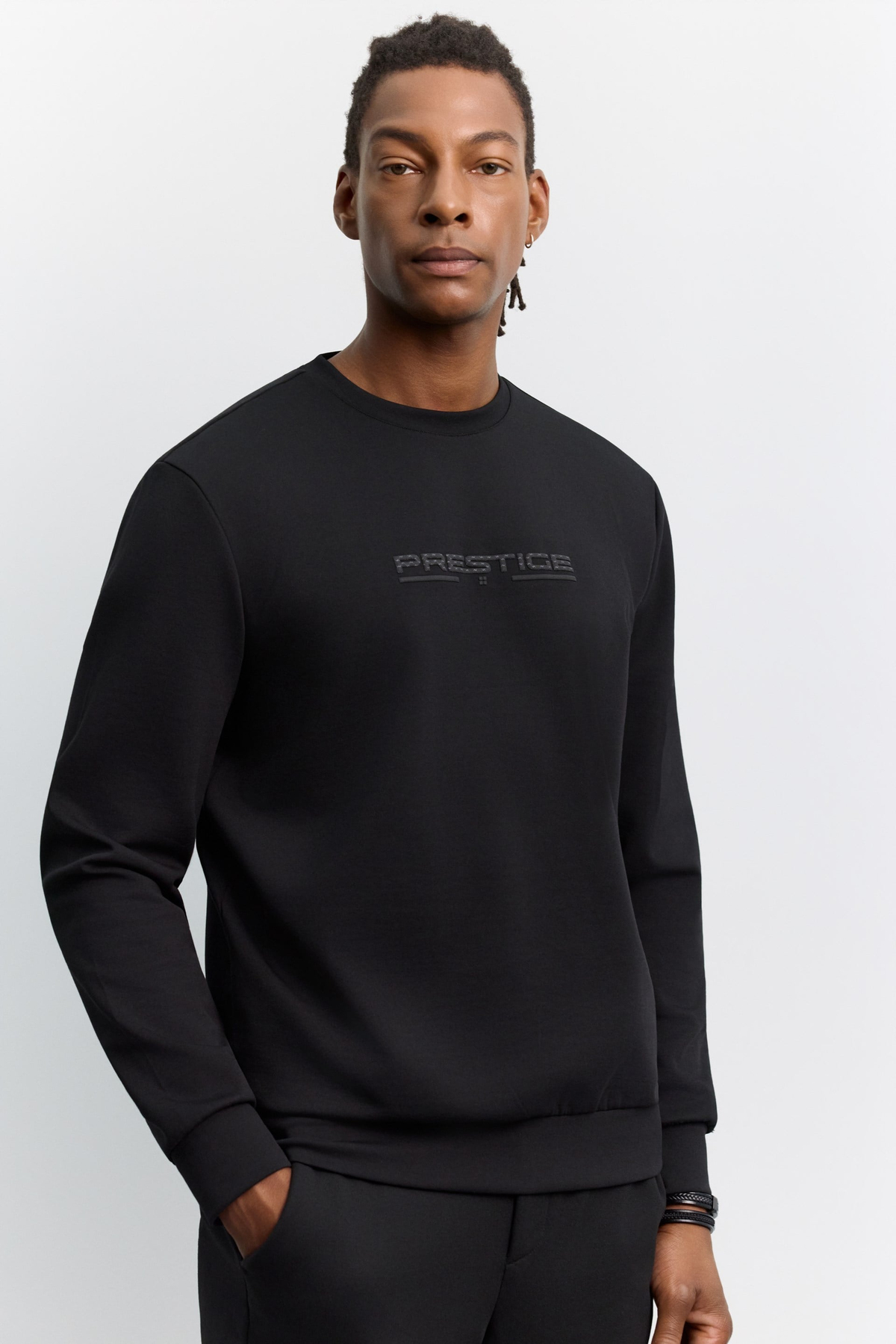 Siyah Bisiklet Yaka Kolay Ütülenen Baskılı İnterlok Sweatshirt