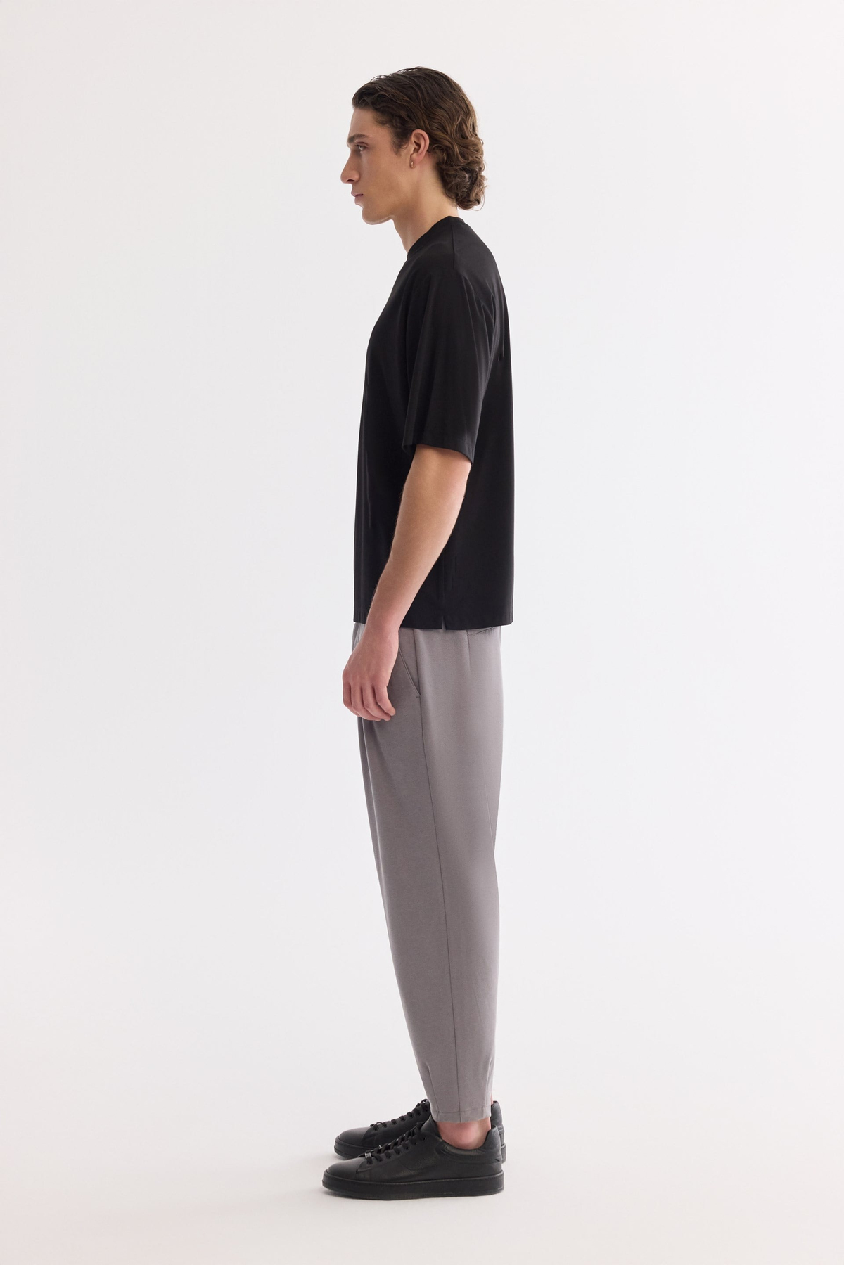 Siyah Bisiklet Yaka Oversize Rayon Tshırt