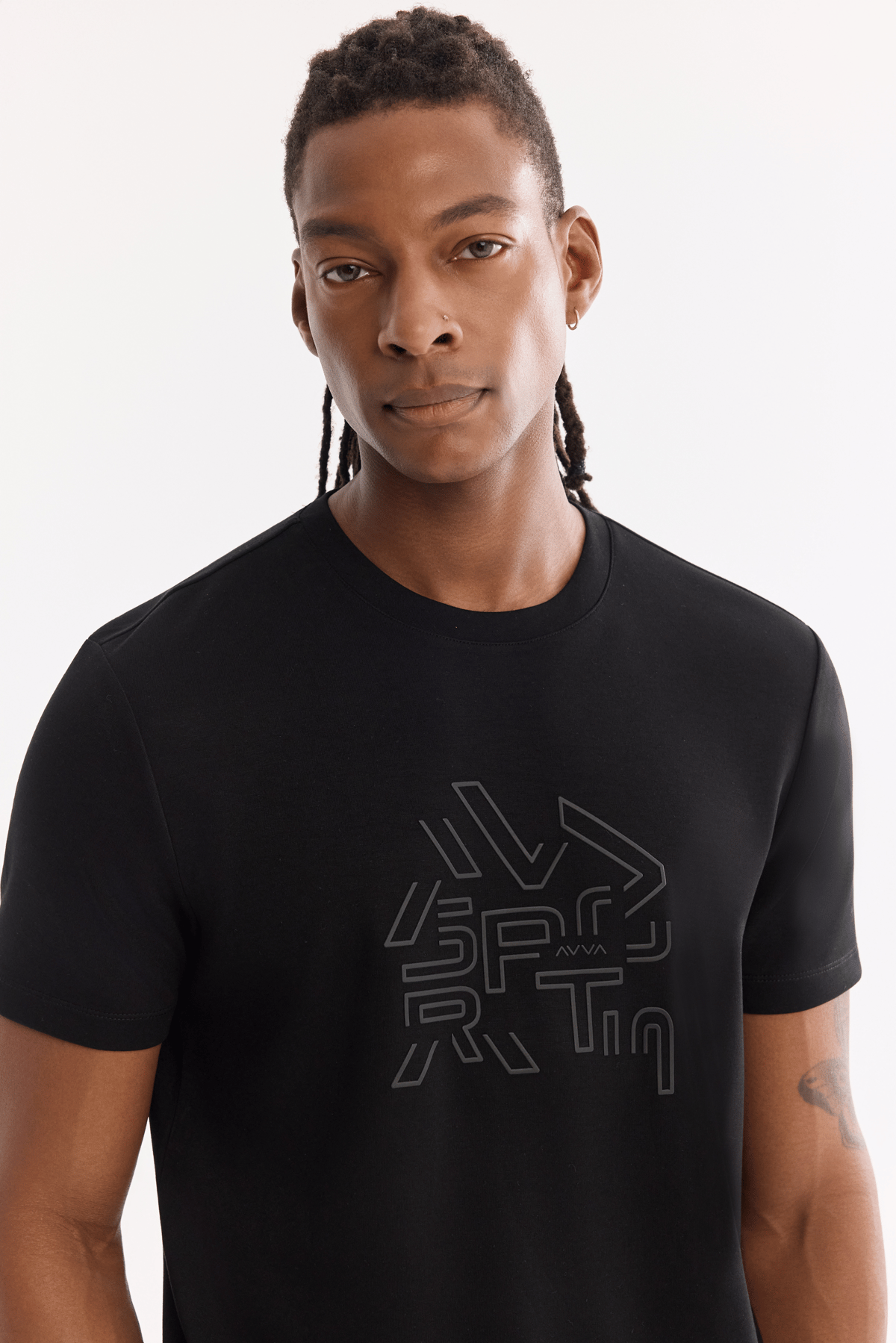 Siyah Bisiklet Yaka Silikon   Baskılı  İnterlok T-Shirt