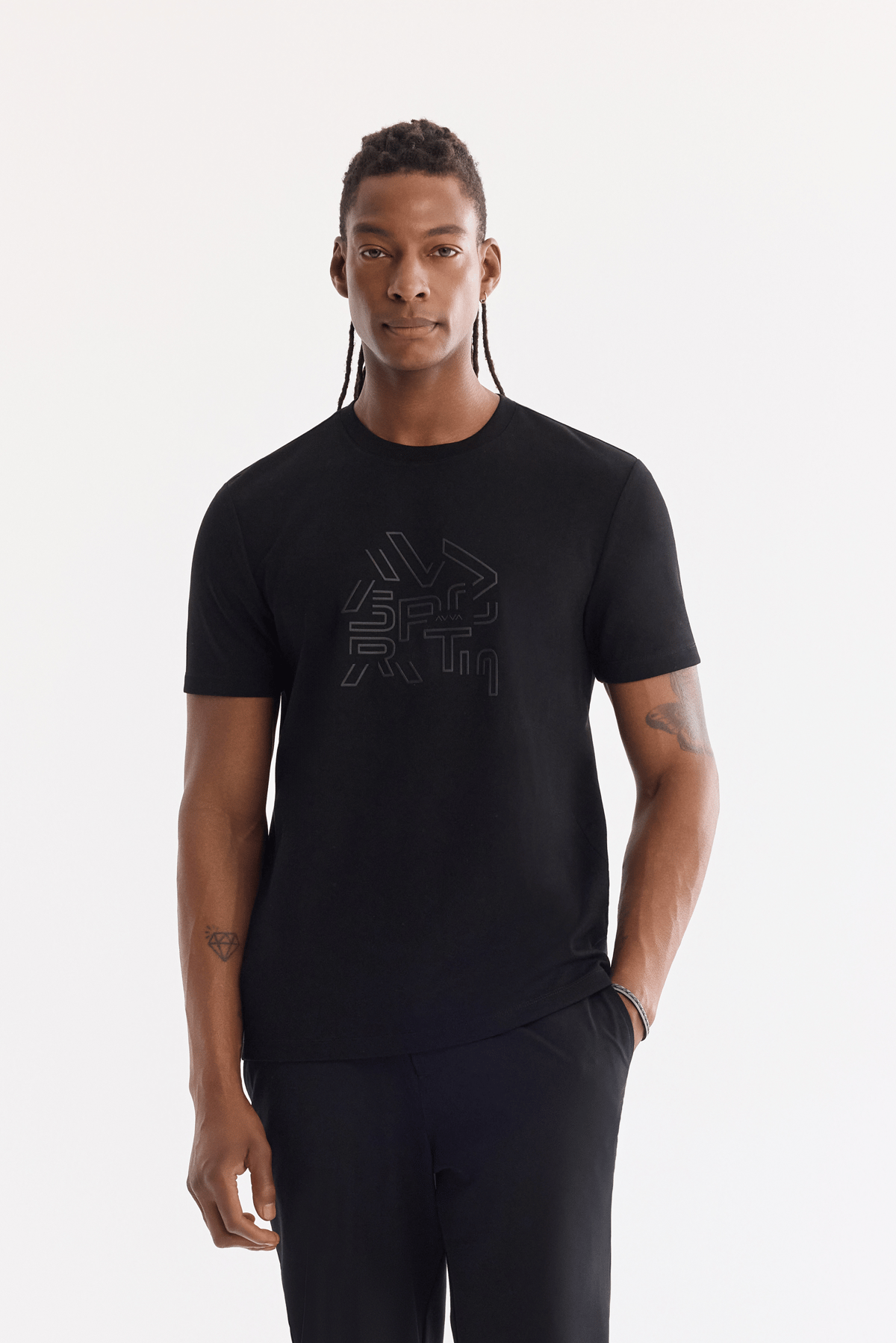 Siyah Bisiklet Yaka Silikon   Baskılı  İnterlok T-Shirt