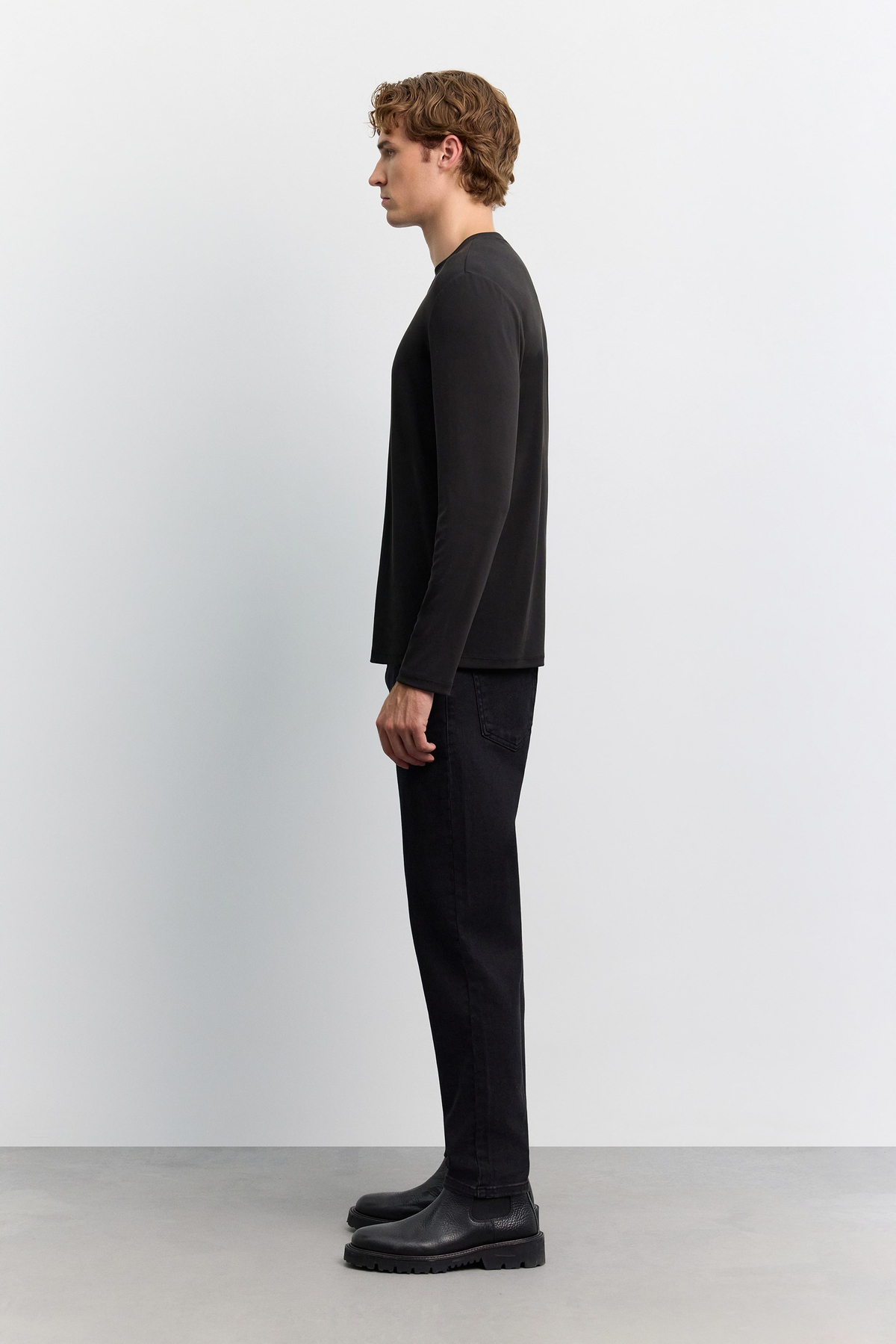 Siyah Bisiklet Yaka Uzun Kol Basic Modal T-Shirt